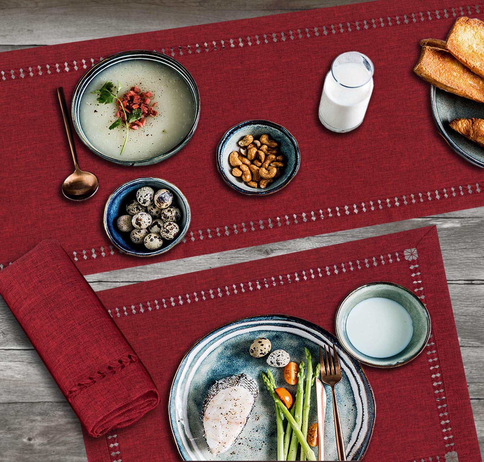 Grelucgo Small Hort Handmade Hemstitched Polyester Rectangle Table Runners Dresser Scarves  Cranberry 14x36 inch