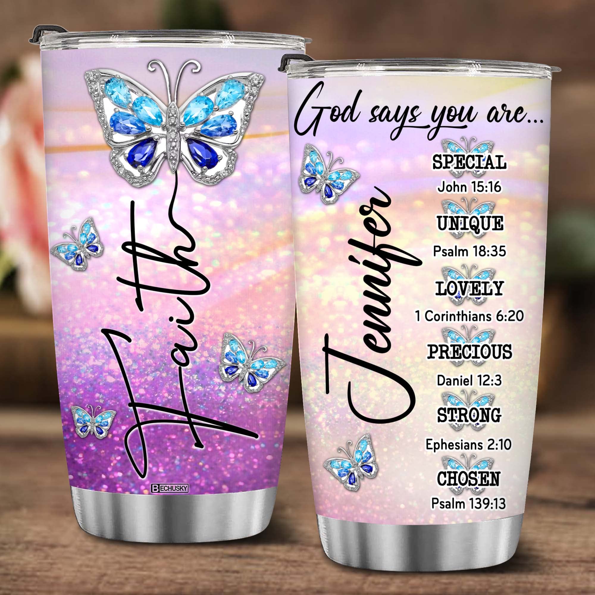 Bechusky Personalized Christian Tumbler Cross Jewelry Christian Gifts For Women Faith Tumblers God Says You Are Christian 3D Gif