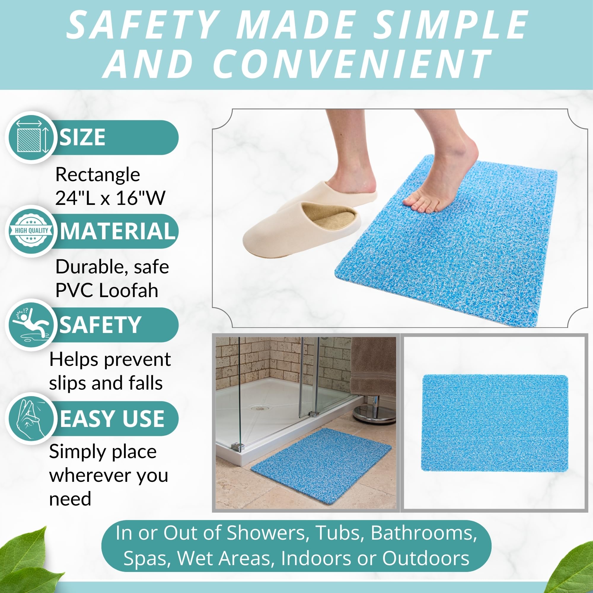Loofah Bath Mat For Shower - Shower Floor Mat - Bathroom Shower Mat - Shower Bath Mat Non Slip - Anti Slip Shower Mat - Bath & S