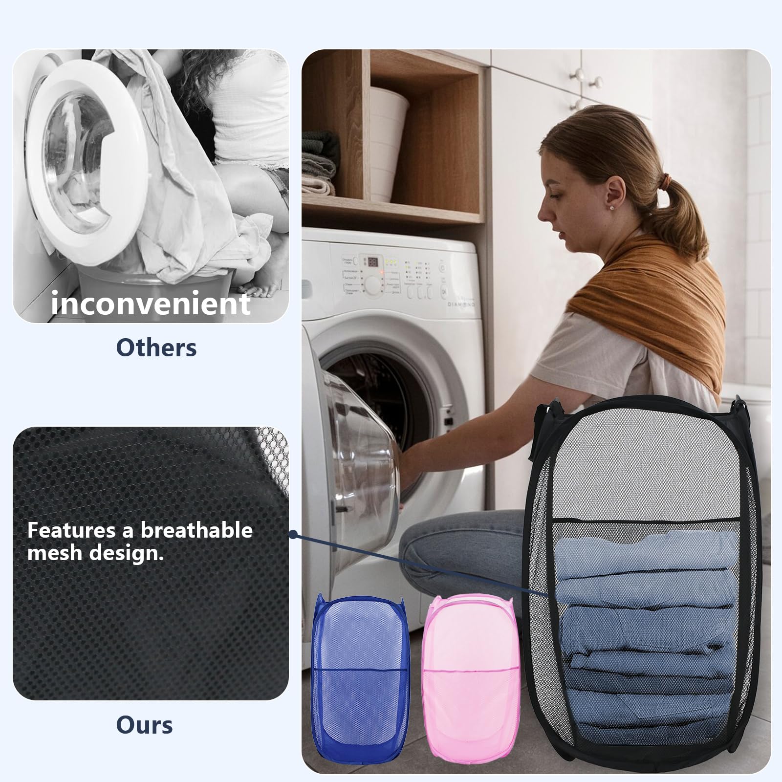 Lxlovesm Pop Up Hamper, Mesh Popup Laundry Hamper, Clothes Basket, Collapsible Hamper For Laundry, Hamper For Travel And Storage