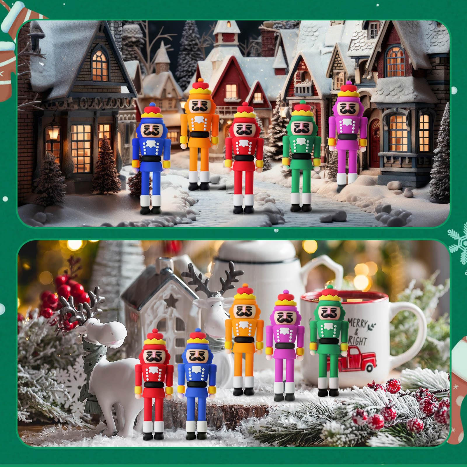 Chunful 50 Pcs Christmas Mini Nutcracker Figures Decor Small Nutcracker Figures Soldier Ornament for Christmas Stocking Stuffer