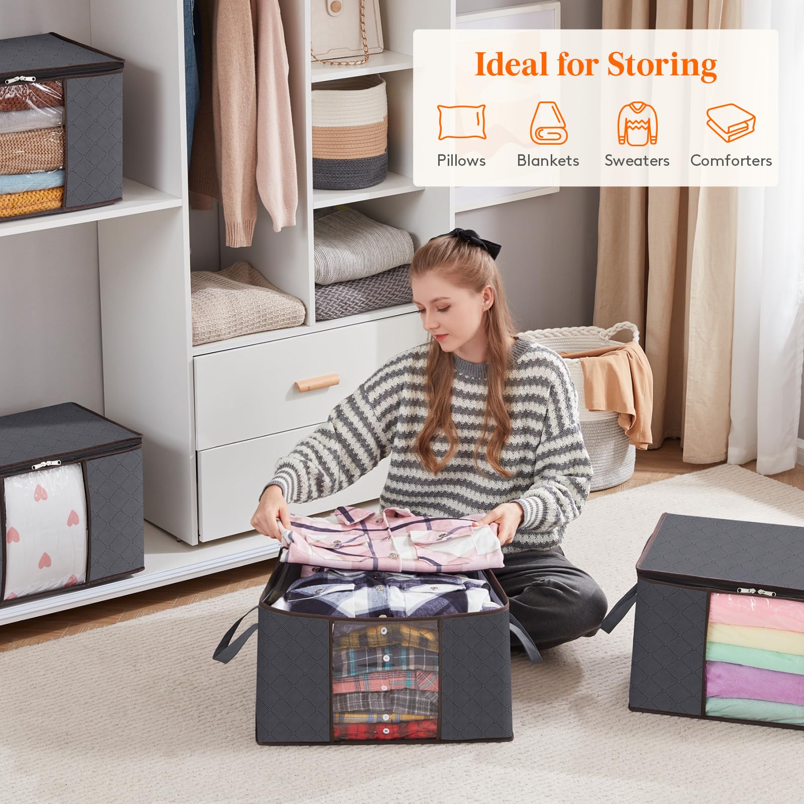 Lifewit 6 Packs clothes Storage Bag, Storage Bins for clothes, Blankets, comforters, Foldable clothing Storage with Reinforced H