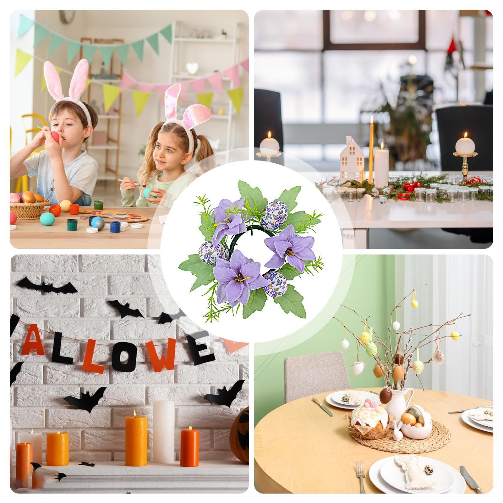 Easter Egg Candle Rings Wreaths | Easter Candle Rings Wreaths,Farmhouse Artificial Flowers Candle Wreaths Holiday Candle Rings,S