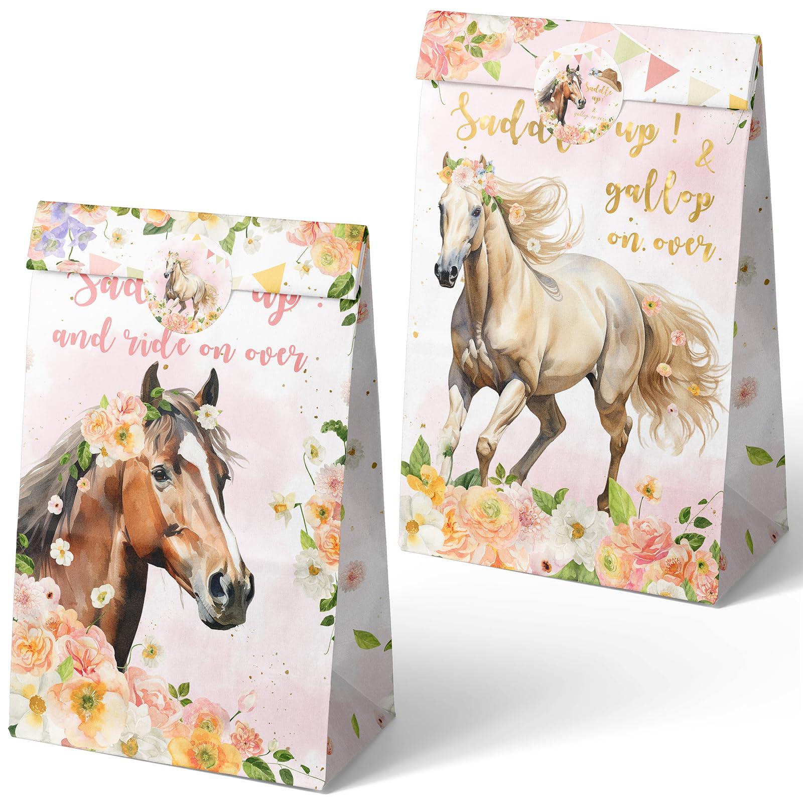 Outego 24 Girl Horse Party Favor Bags With Stickers - Girl Horse Goodie Bags For Kids - Perfect For Horse Themed Birthday Party