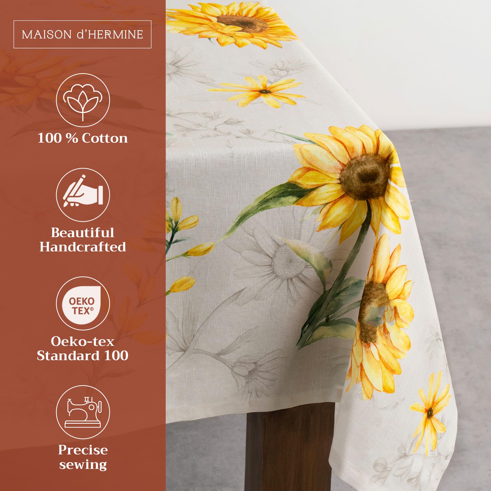 Maison d Hermine Table Cloth Rectangle Table 100% Cotton 70 x 108 Inches Tablecloth Reusable Decorative Everyday Use for Dining