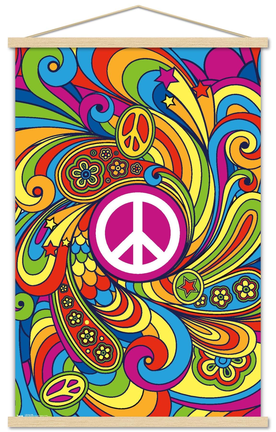 Trends International Peace Sign Wall Poster, 22.375'' X 34'', Premium Print And Beechwood Hanger Bundle