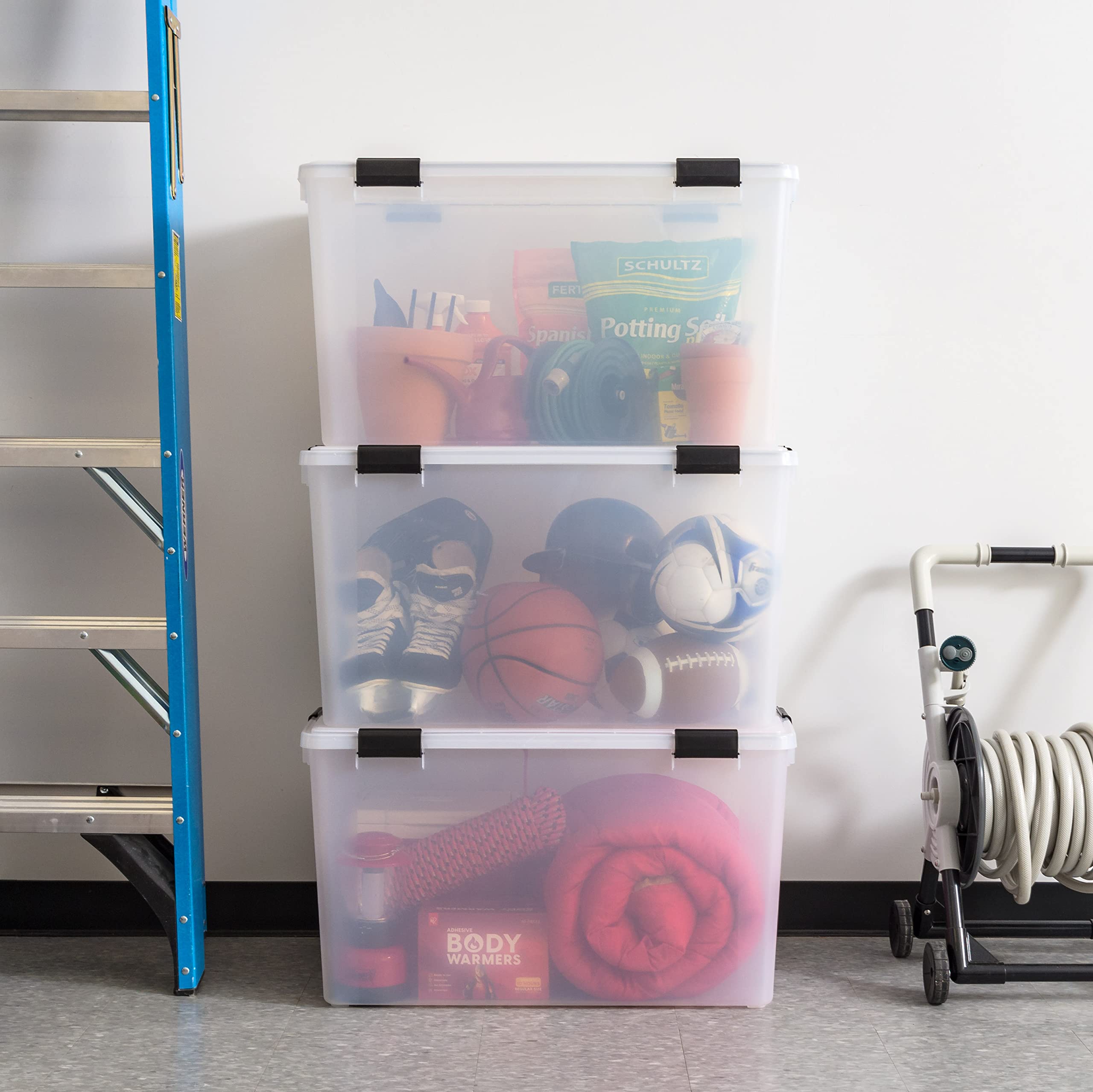 Iris Usa Weatherpro 156 Qt Storage Bins With Lids, 3 Pack, Bpa-Free Plastic Gasket Box With Tight Latch And Seal, Stackable Nest