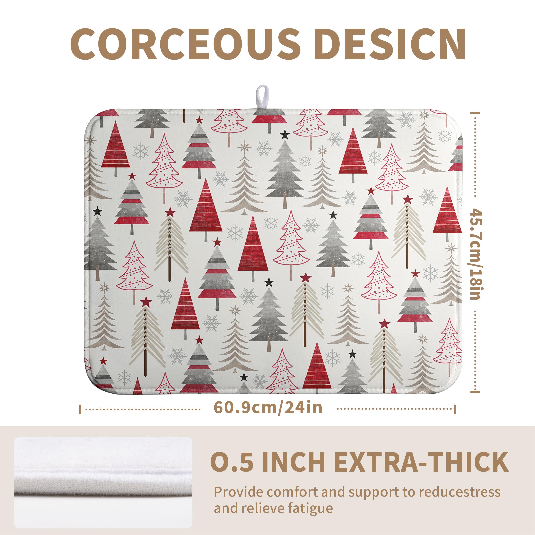 Wnoesat Christmas Dish Drying Mats for Kitchen Counter Xmas Tree Drying Mat Winter Holiday Dishes Drying Pad Microfiber Absorben