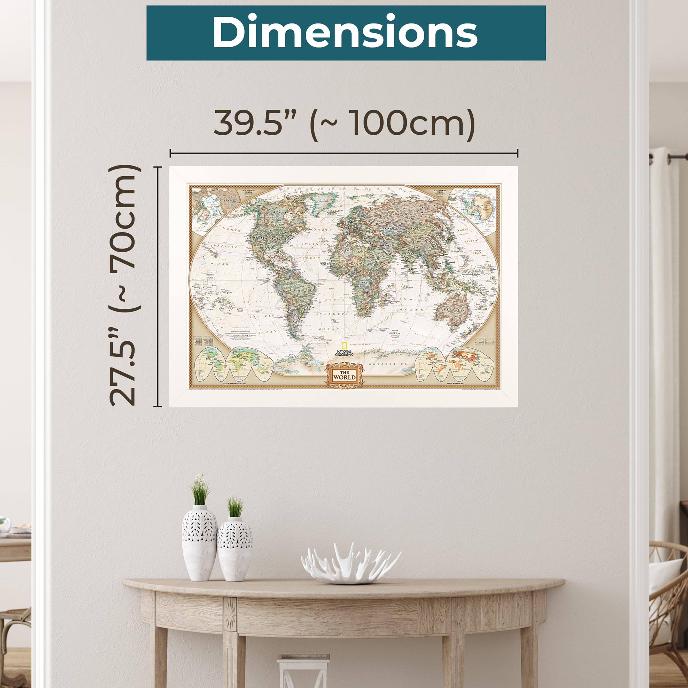 Push Pin Travel Maps Customizable Wall Art - Executive World - 27.5" x 39.5" Textured White Frame - Personalized with 150 Pins