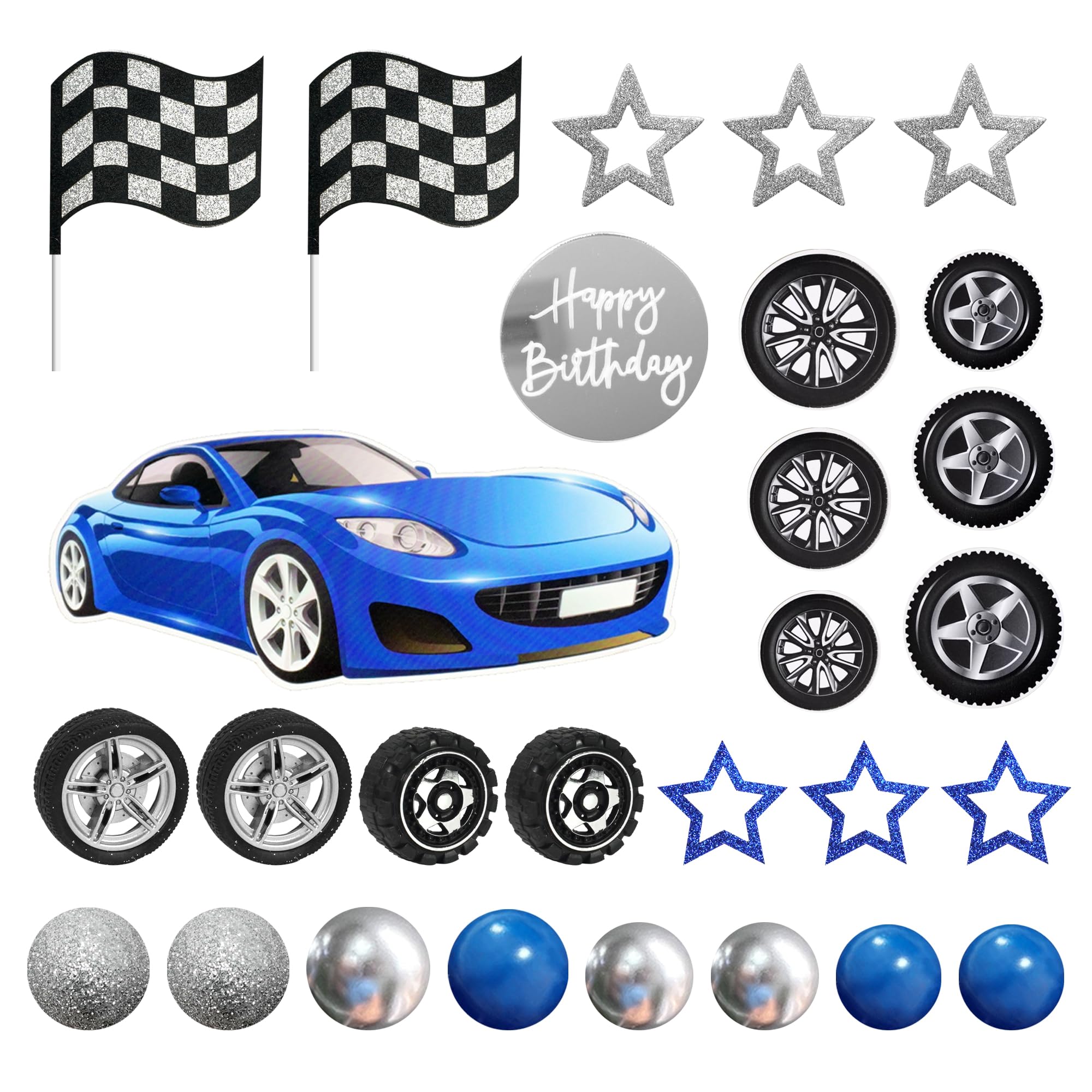 28 Pcs Blue Racing Wheel Cake Topper Tyre Cake Decorations For Man Boy Kid Birthday Party Racing Theme Party Race Car Party Favo