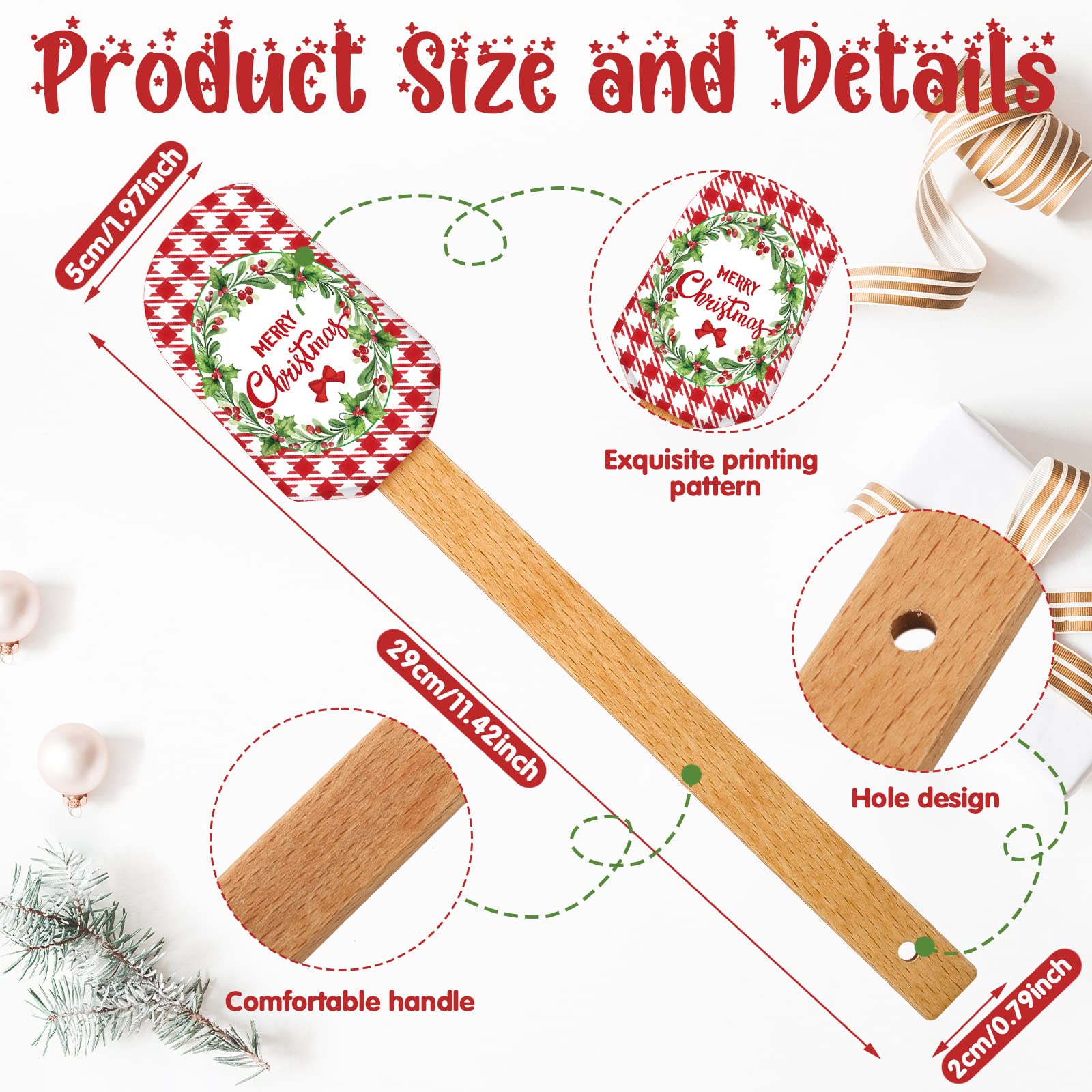 6 Pieces Christmas Silicone Spatula Xmas Cake Spatula With Wooden Handle Snowmen Pancake Spatula Cute Pan Scraper Xmas Dish Scra