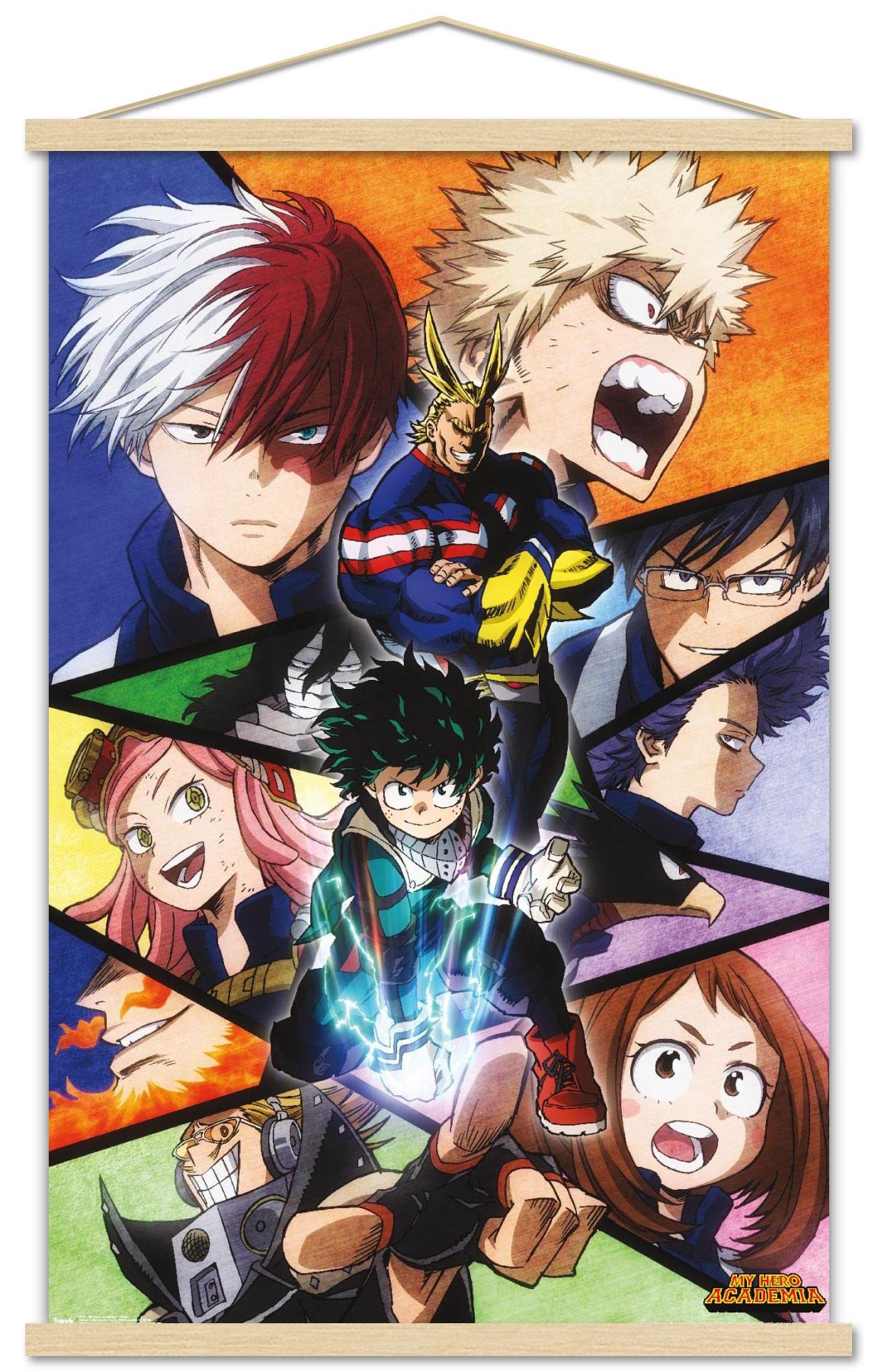 Trends International My Hero Academia - Faces Wall Poster, 22.37'' X 34.00'', Premium Print And Beechwood Hanger Bundle
