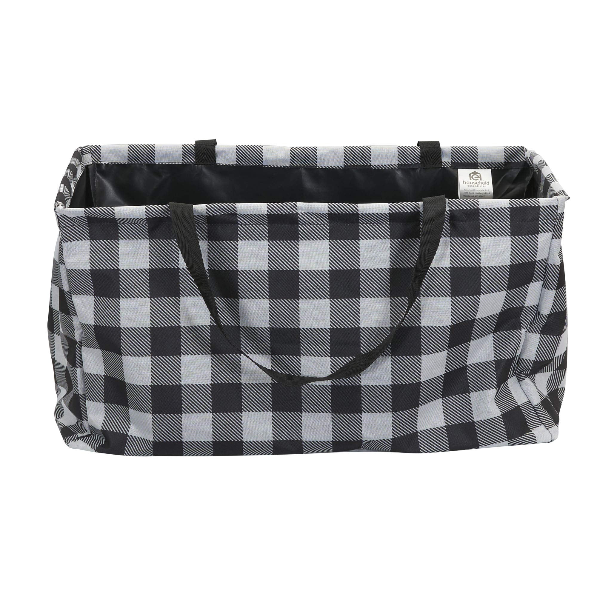 Household Essentials Krush Canvas Utility Tote | Reusable Grocery Bag | Black And White Plaid