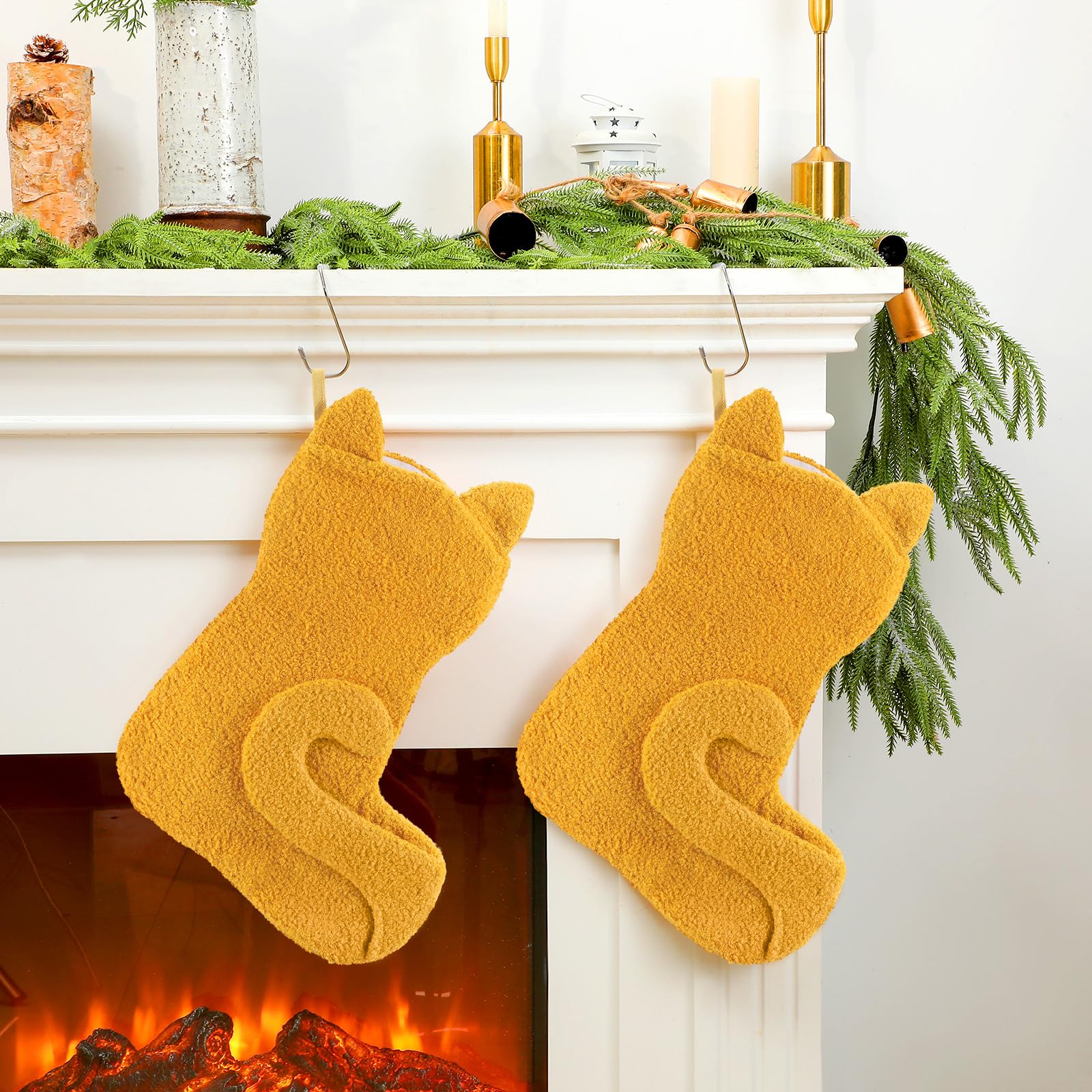 Geyoga 2 Pack Cat Christmas Stockings 19'' Large Faux Fur Sherpa Stocking Christmas Pet Fireplace Hanging Stocking Decorations X