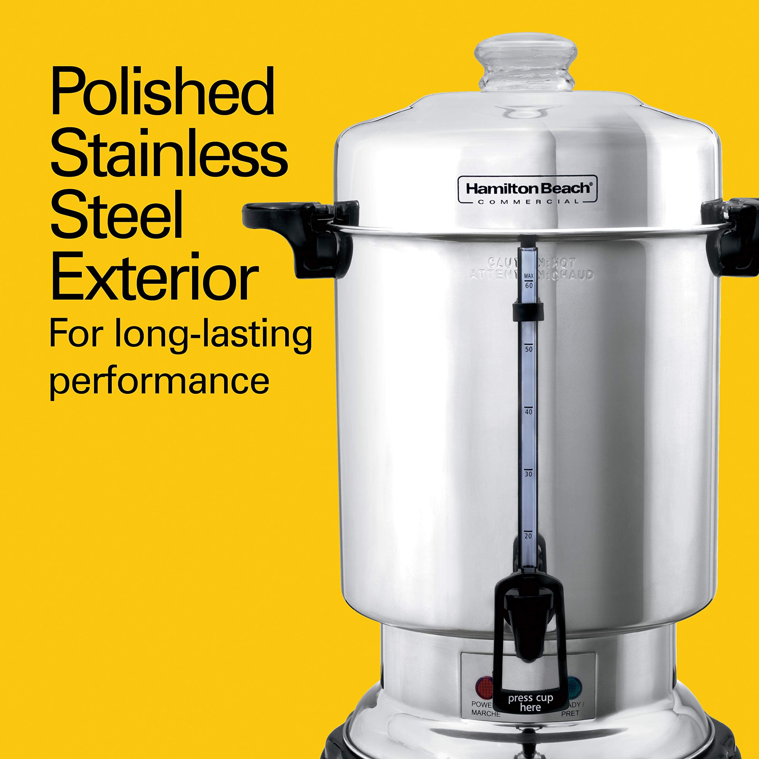 Hamilton Beach Commercial Coffee Urn & Hot Beverage Dispenser, 60 Cup Capacity, Polished Stainless Steel (D50065)