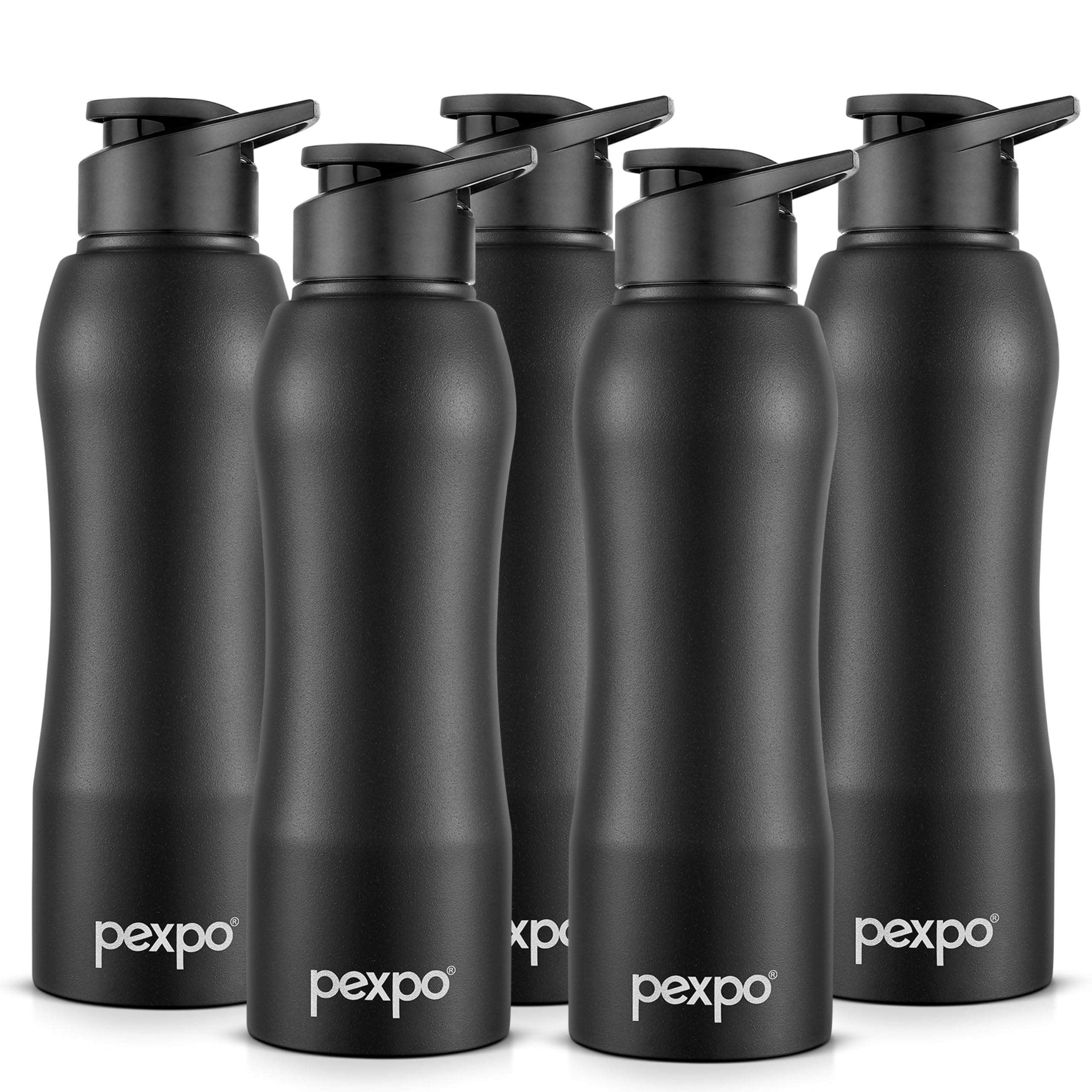 Pexpo Bistro Isi Certified Stainless Steel Fridge/Sports Sipper Water Bottle 1 Litre, Knight Black, Pack Of 5|Single Wall|Easy G