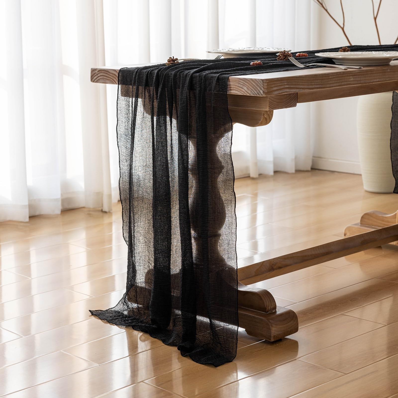 Keketo Halloween Table Runner Black Cheesecloth Gauze Rustic Premium Cotton Cheese Cloth Table Runner 120 Inch 10 Ft For Wedding