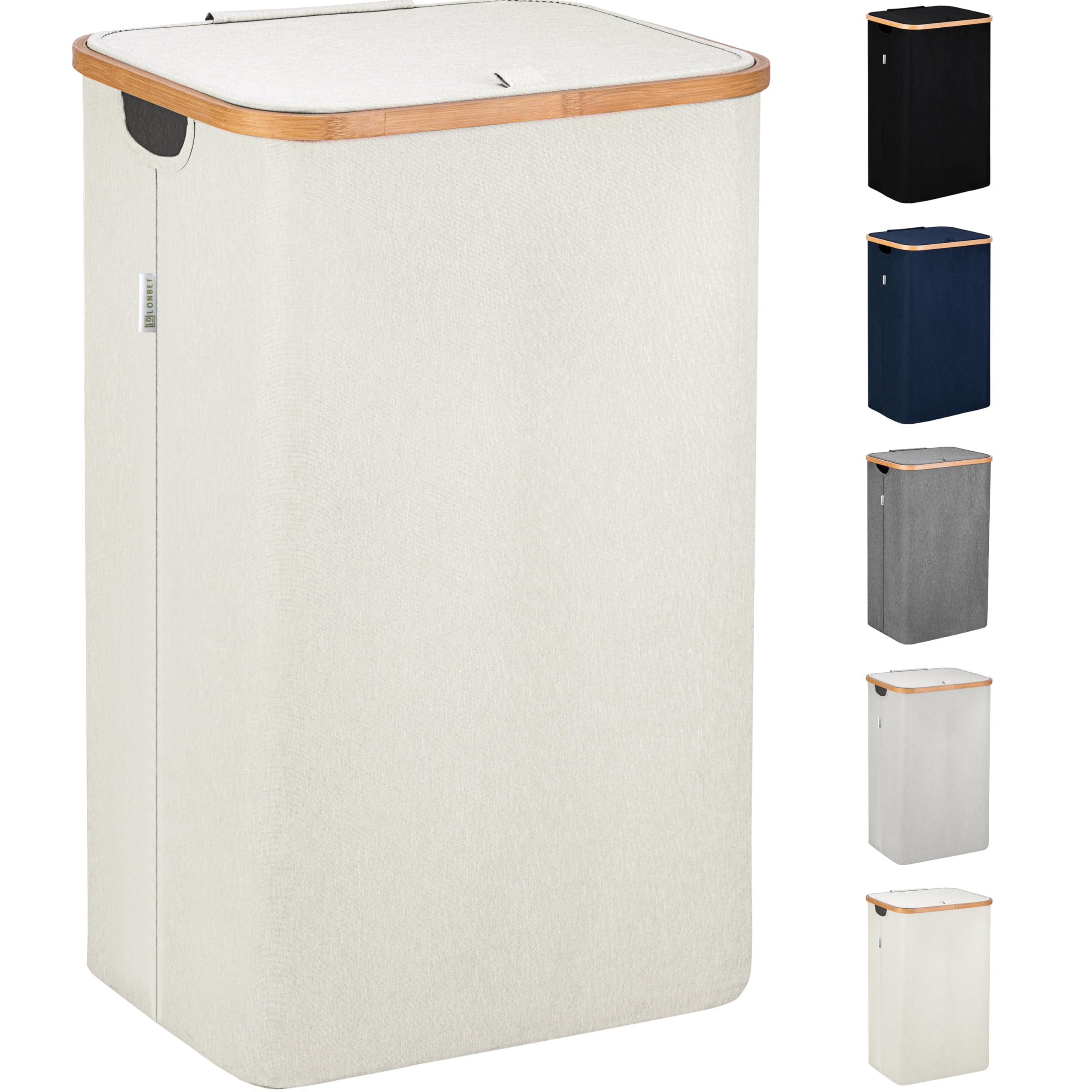 Lonbet Laundry Basket With Lid, Made From Breathable Fabric | Aesthetic Clothes Hampers For Laundry With Side Handles & Sturdy B