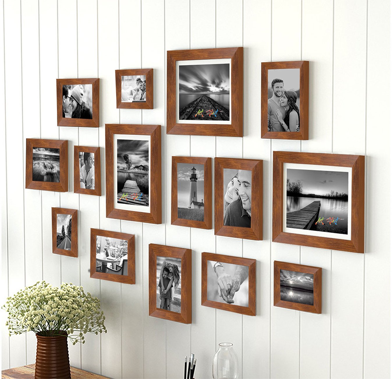 Art Street Set Of 15 Wall Photo Frames Sumptuous Memories Theme Individual Fiber Wood Photo Frames (Color - Brown, Size - 8X10, 