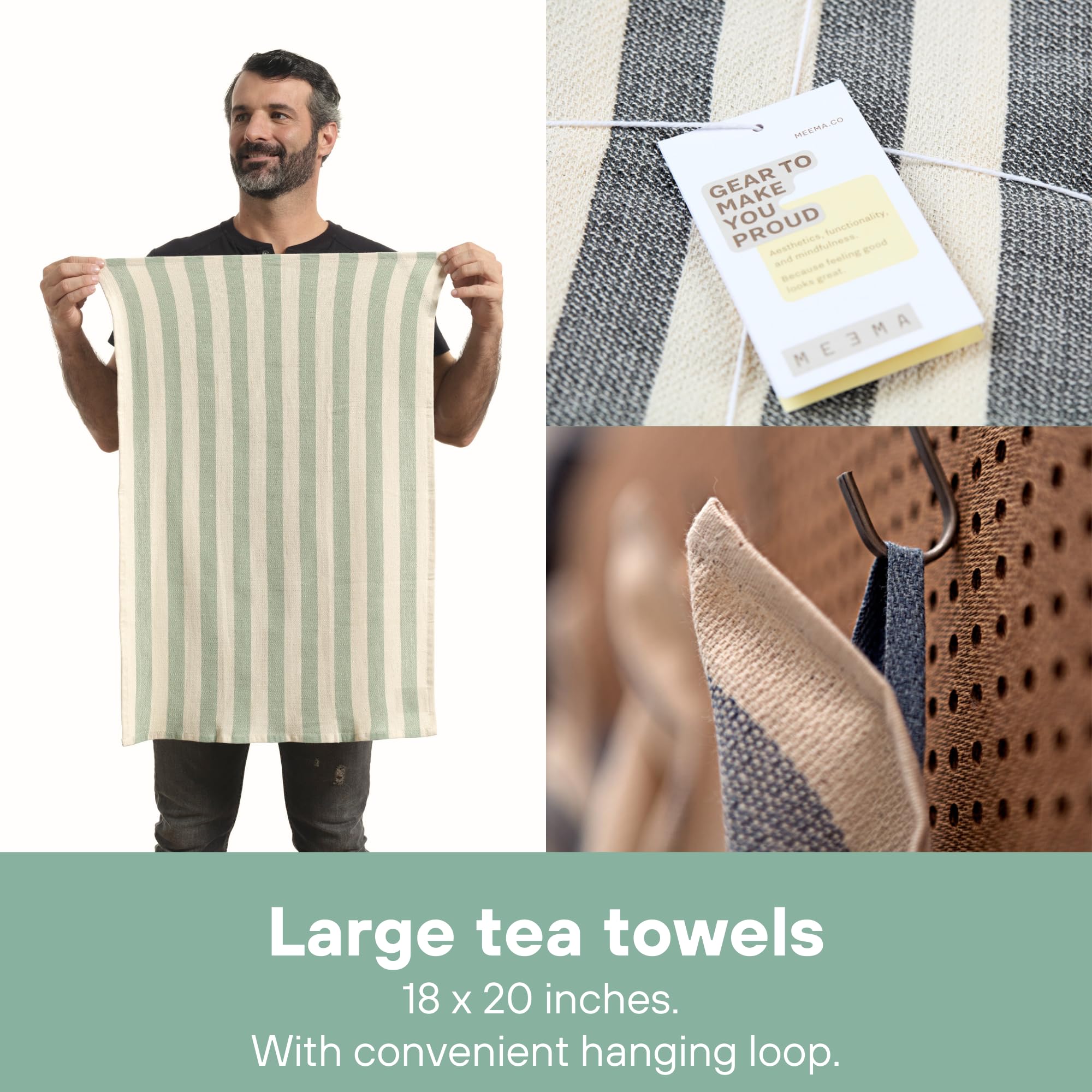 Meema Kitchen Towels Set Of 4 - Highly Absorbent Dish Towels For Kitchen Drying & Covering Doughs, Reusable Dish Rags, Ecofriend