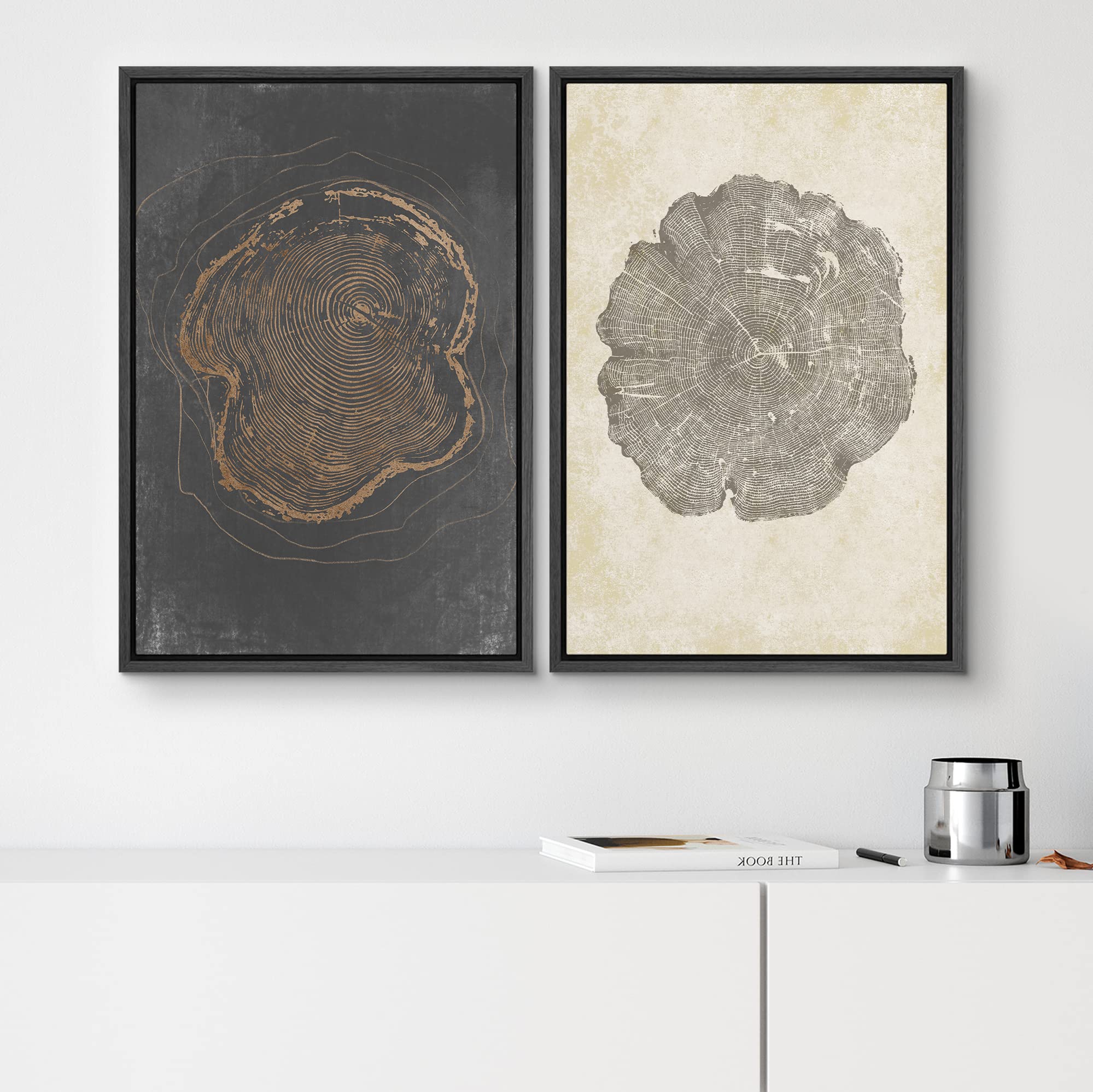 SIGNWIN Framed Canvas Print Wall Art Set Pastel Grunge Forest Tree Rings Abstract Shapes Illustrations Modern Art Decorative Nordic Multicolor for Living Room  Bedroom  Office - 16''x24''x2 Black