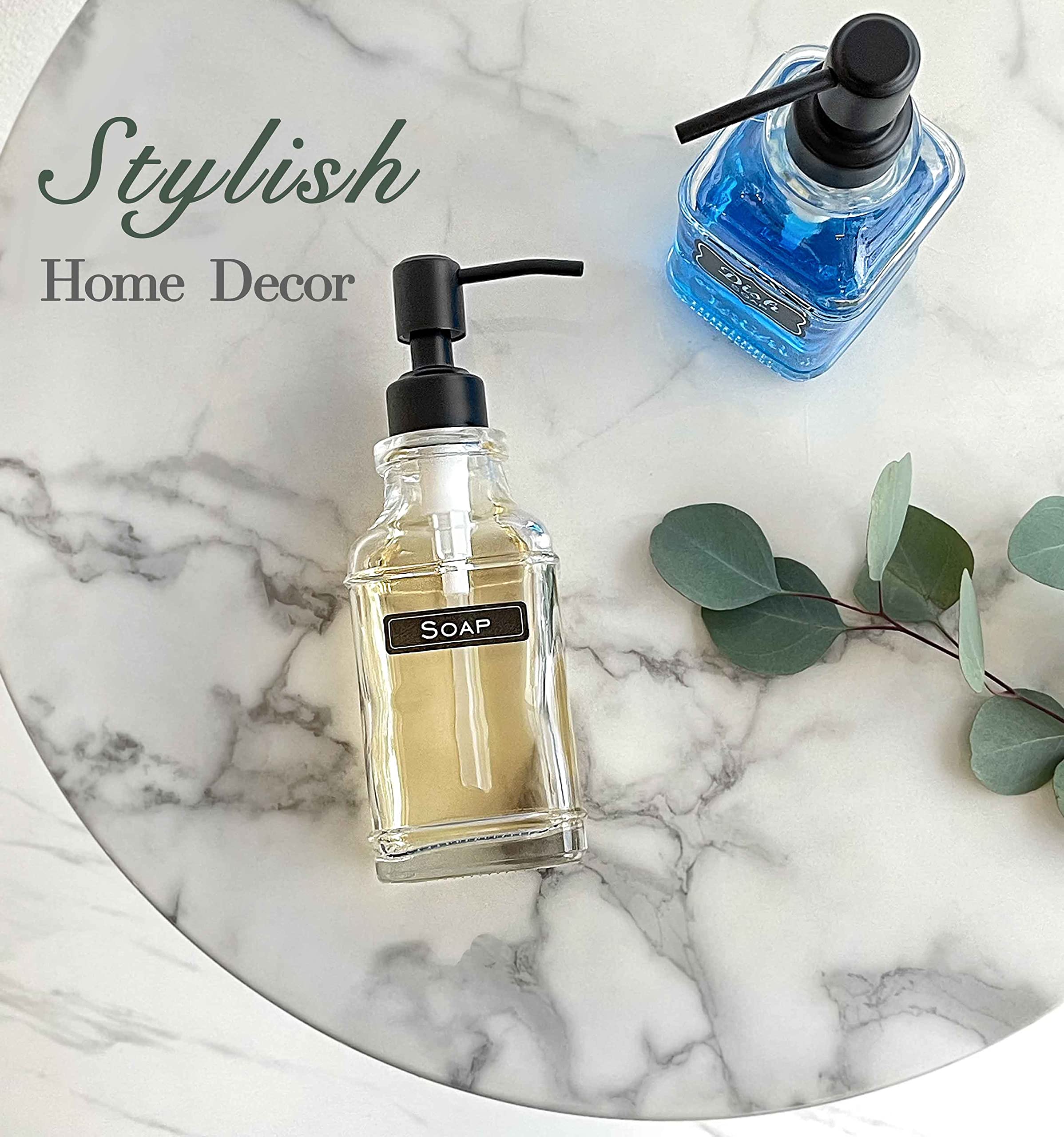 Jasai 2Pack Soap Dispenser With Rustproof Black Stain 304 Stainless Steel Pump, Stylish Hand Soap Dispenser With 10Pcs Stickers,