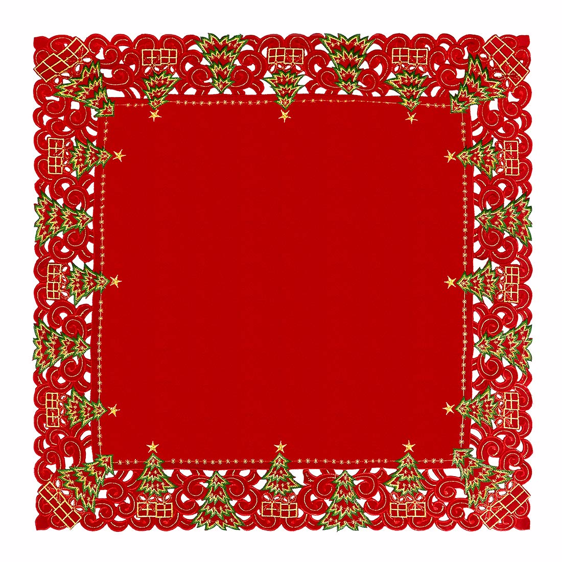 Grelucgo Small Christmas Holiday Red Holly Tree Tablecloth, Square 33 By 33 Inch