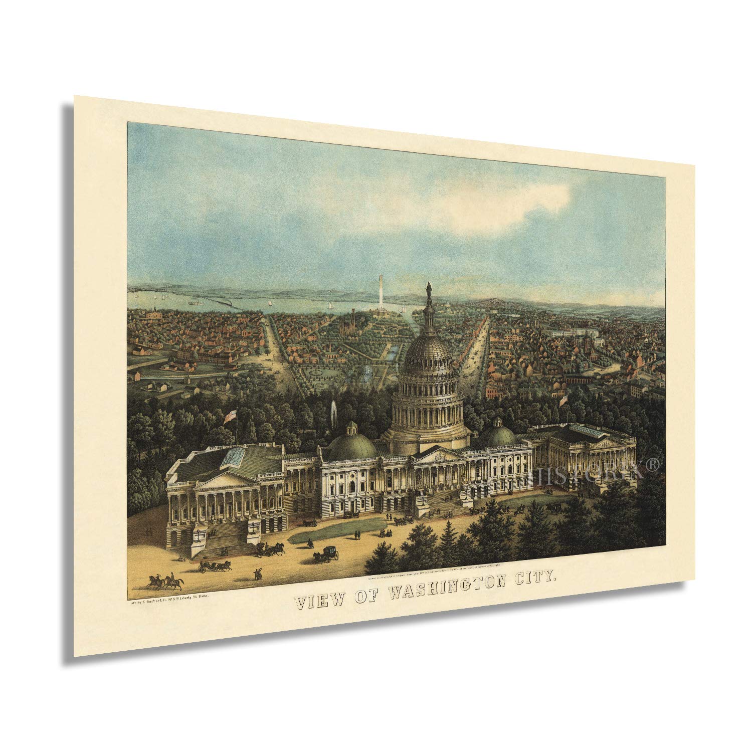 Historix Vintage 1871 Washington Dc Map Art - 24X36 Inch Vintage Washington Dc Print - Historic United States Capitol Building W