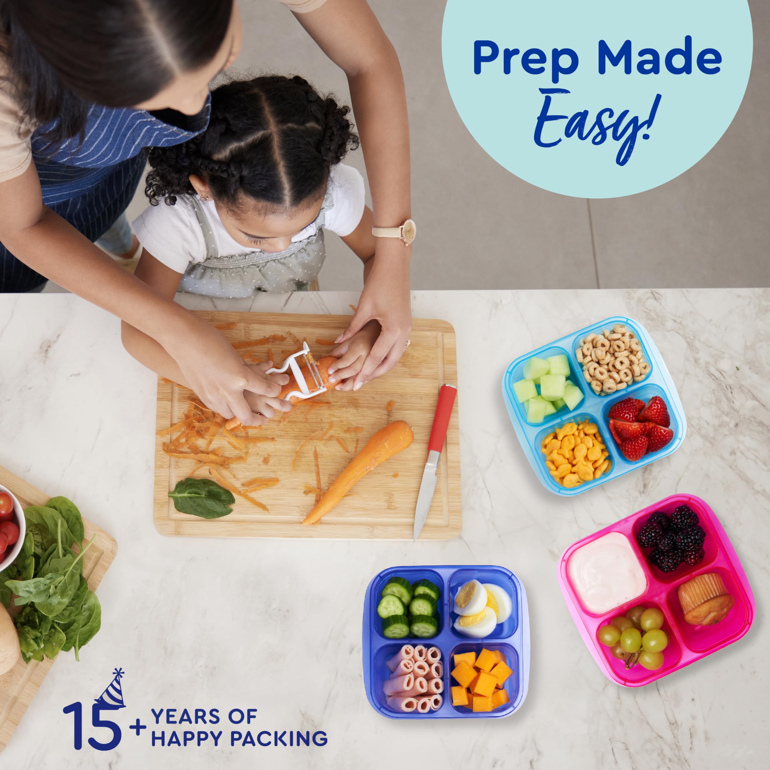 Easylunchboxes - Original Stackable Snack Boxes - Reusable 4-Compartment Bento Snack Containers For Kids And Adults, Bpa-Free An