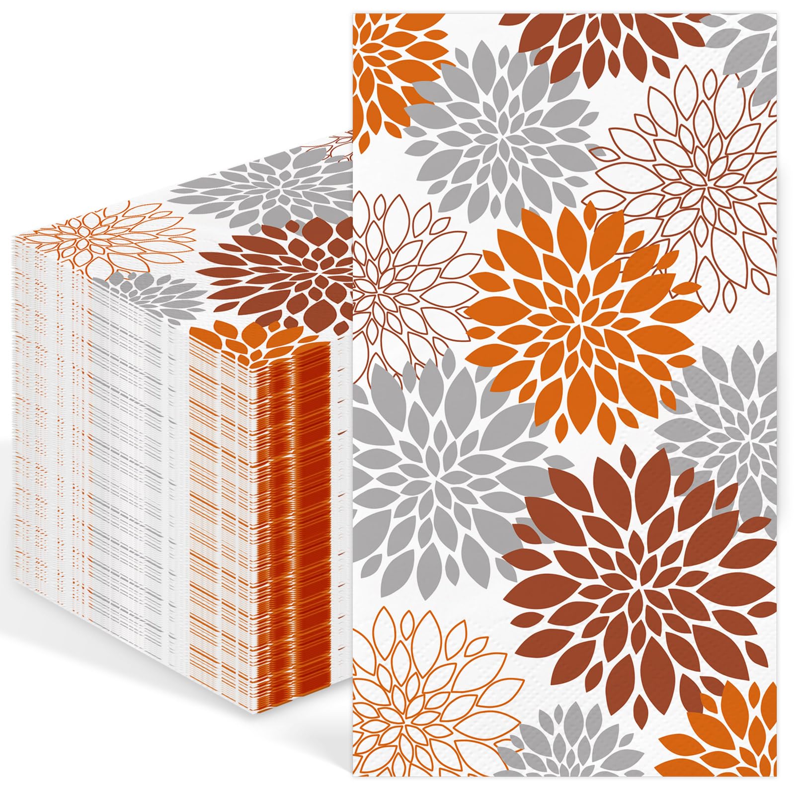 IANFEPH 100Pcs Fall Floral Paper Napkin 3 Ply Disposable Bathroom Guest Hand Towels 4.3 x 7.9 Inch Decorative Vintage Dahlia Par