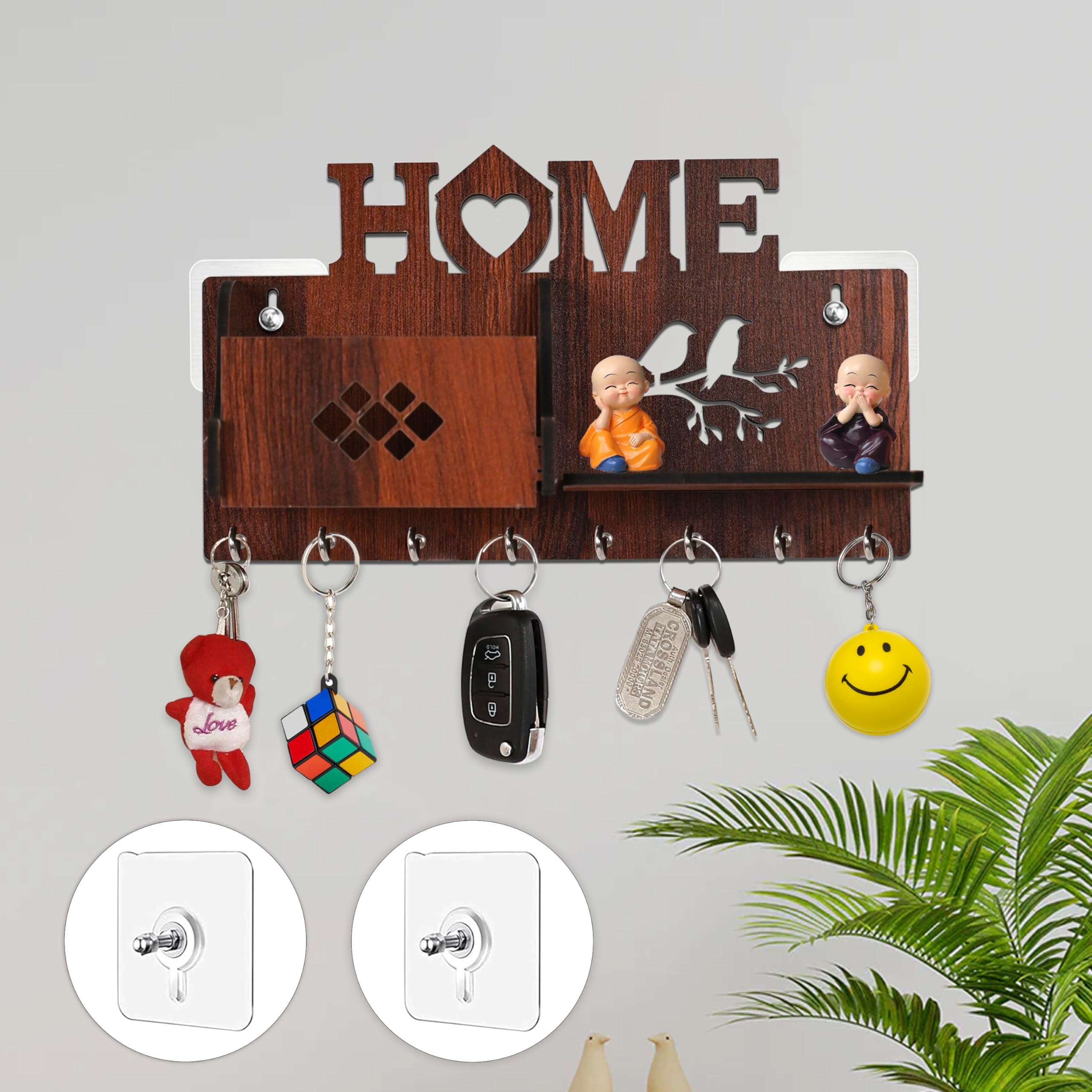 Goelite Key Holder For Home Without Drill With Storage | No Drilling Required | Home Keyholders With 8 Hooks With 2 Powerful Wal