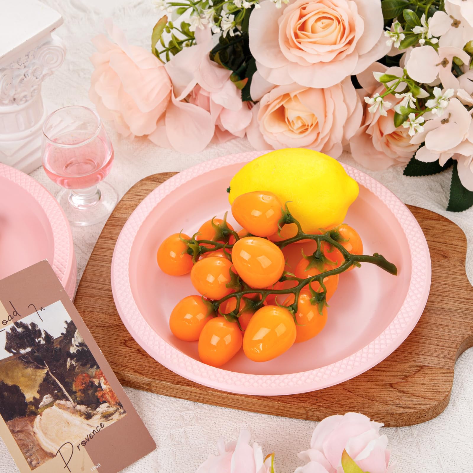 Wellife Pink Plastic Plates 9 Inch -150 Count For Party, Disposable Plastic Party Plates For Valentine'S Day Easter Baby Shower