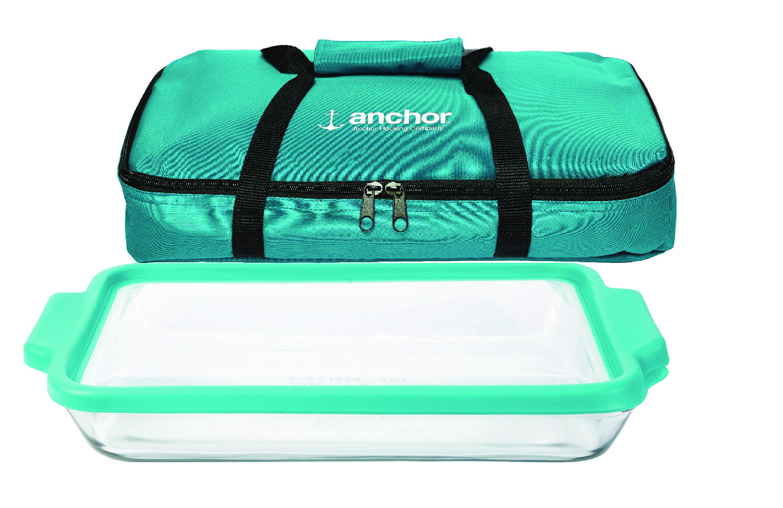 Anchor Hocking 3 Pc. 3 Qt. Oven Basics Bake Dish w/Mineral Blue TrueFit Lid + Tote