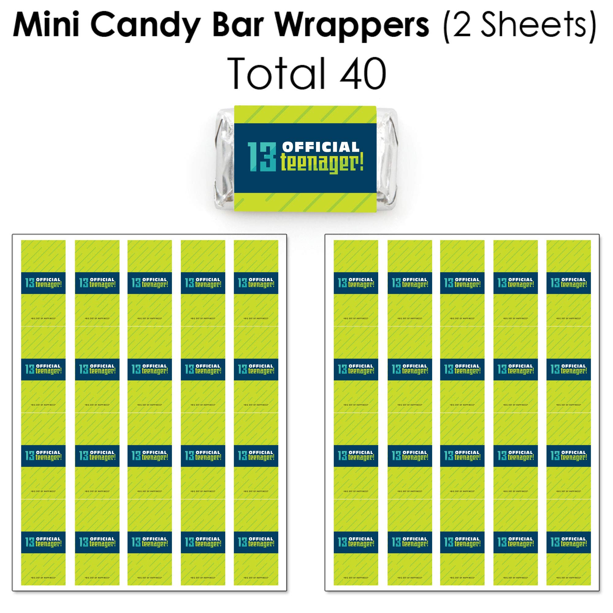 Big Dot Of Happiness Boy 13Th Birthday - Mini Candy Bar Wrappers, Round Candy Stickers And Circle Stickers - Official Teenager B