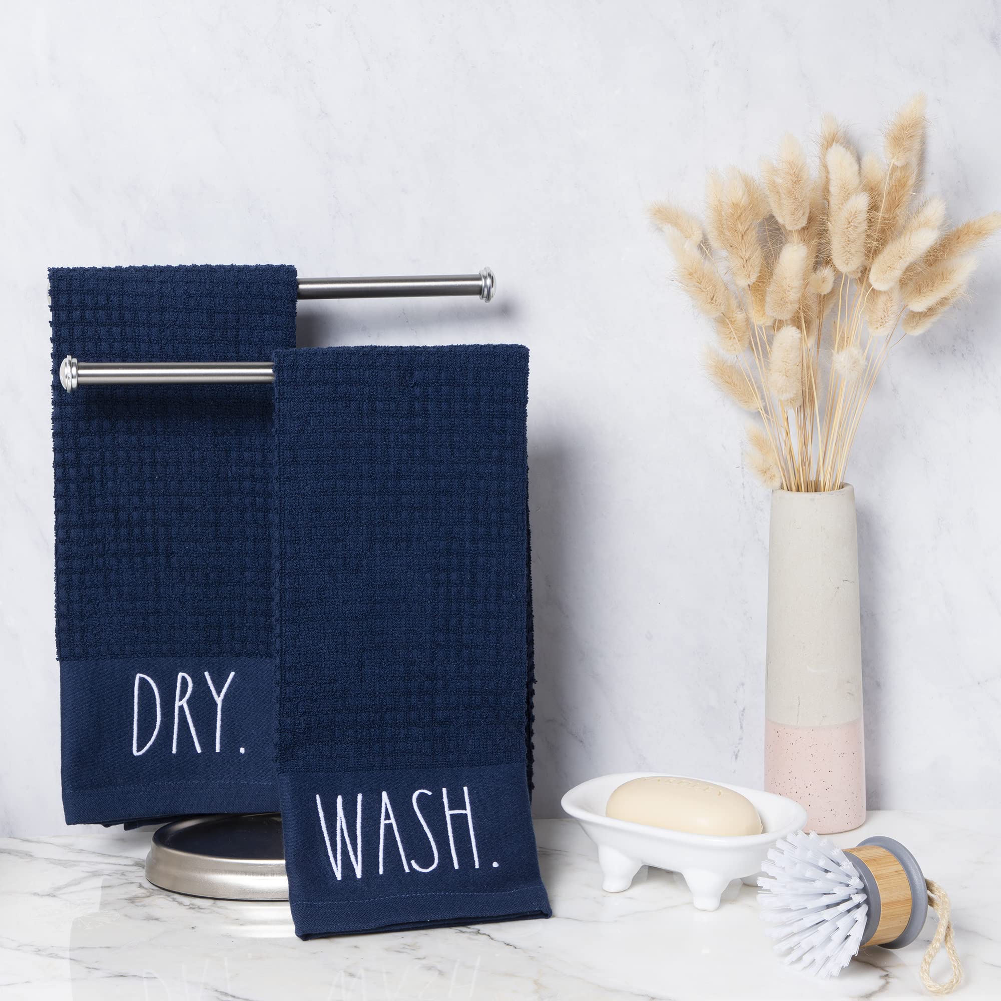 Rae Dunn Hand Towels  Embroidered Decorative Hand Towel for Kitchen and Bathroom  100% Cotton  Highly Absorbent  Two Pack  16x26  Embroidered WASH/Dry