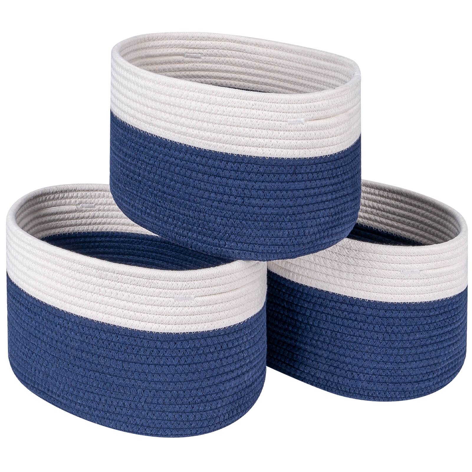 Cubesland Off White/Navy Storage Baskets Bins For Shelves/Organizing,Woven Cube Storage Baskets Bins For Storage, Organizing Bas