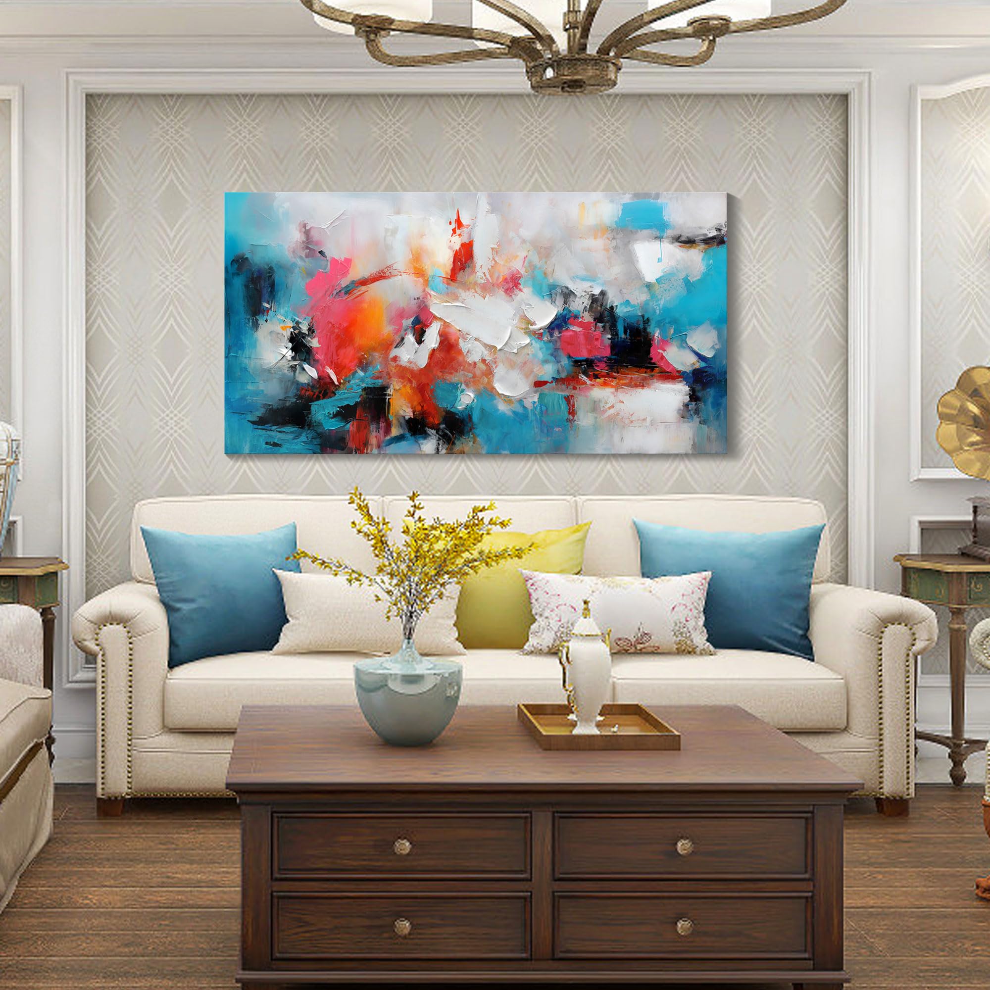 Abstract Wall Art Canvas Hand-Painted Art In Blue And Pink Office Wall Decor Wall Art For Living Room Paintings For Wall Decorat