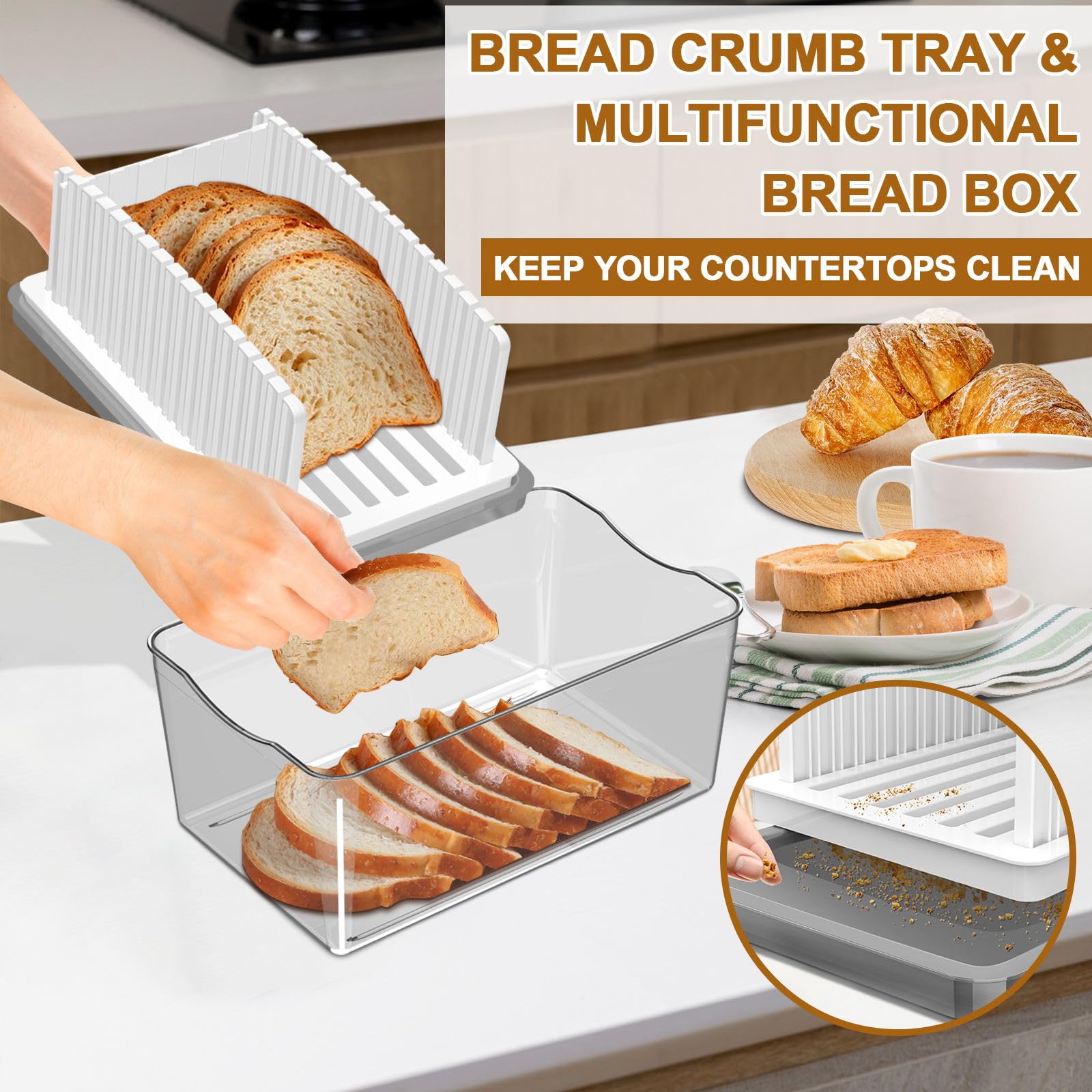 Upgrade Bread Slicer For Homemade Bread With Bread Box, Bread Slicing Guide Adjustable Width, Foldable And Compact Cutting Guide