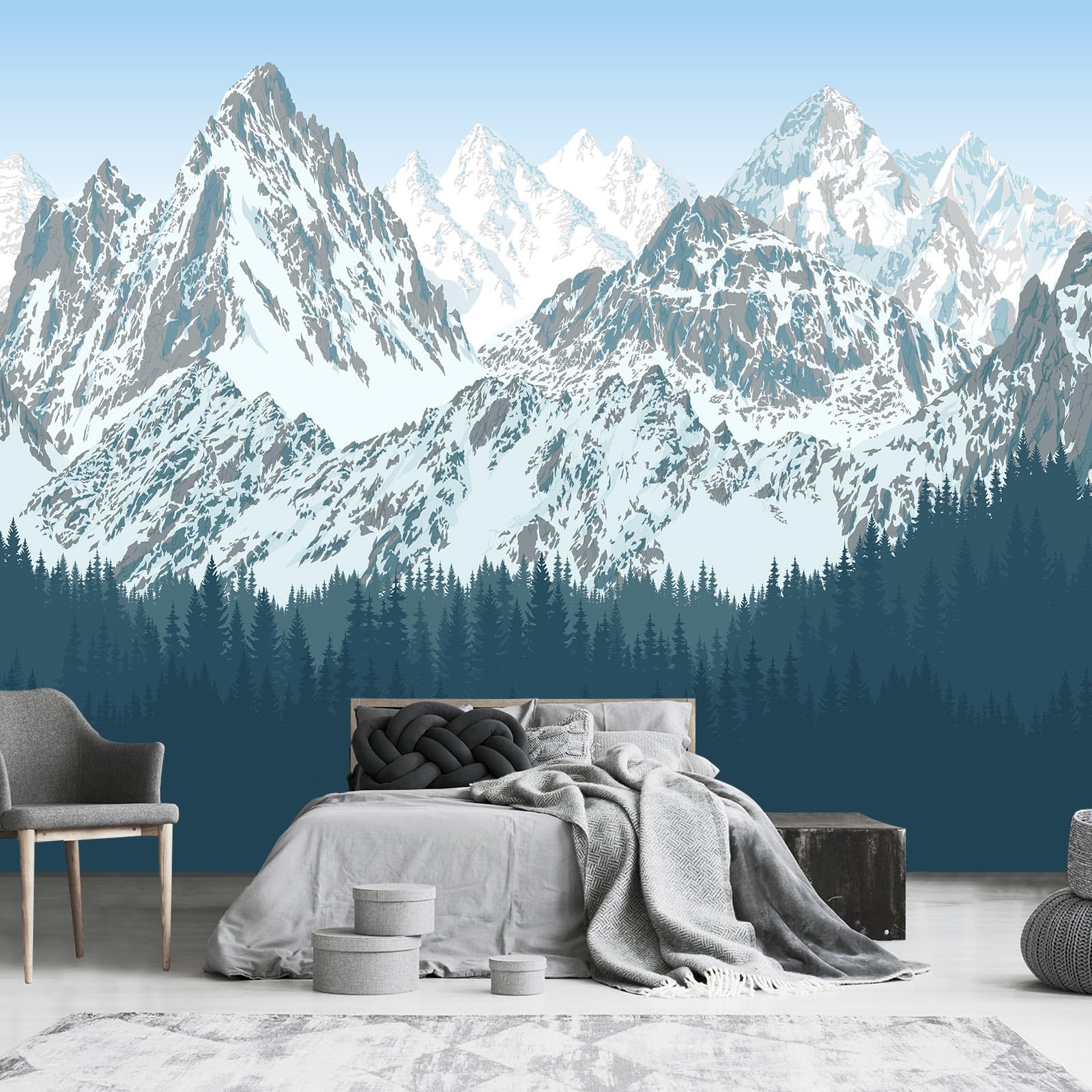 Yqwdmx -Forest Snow Mountain Peaks Blue Sky Wallpaper Bedroom Living Room Xt09 L 180'' X 115''