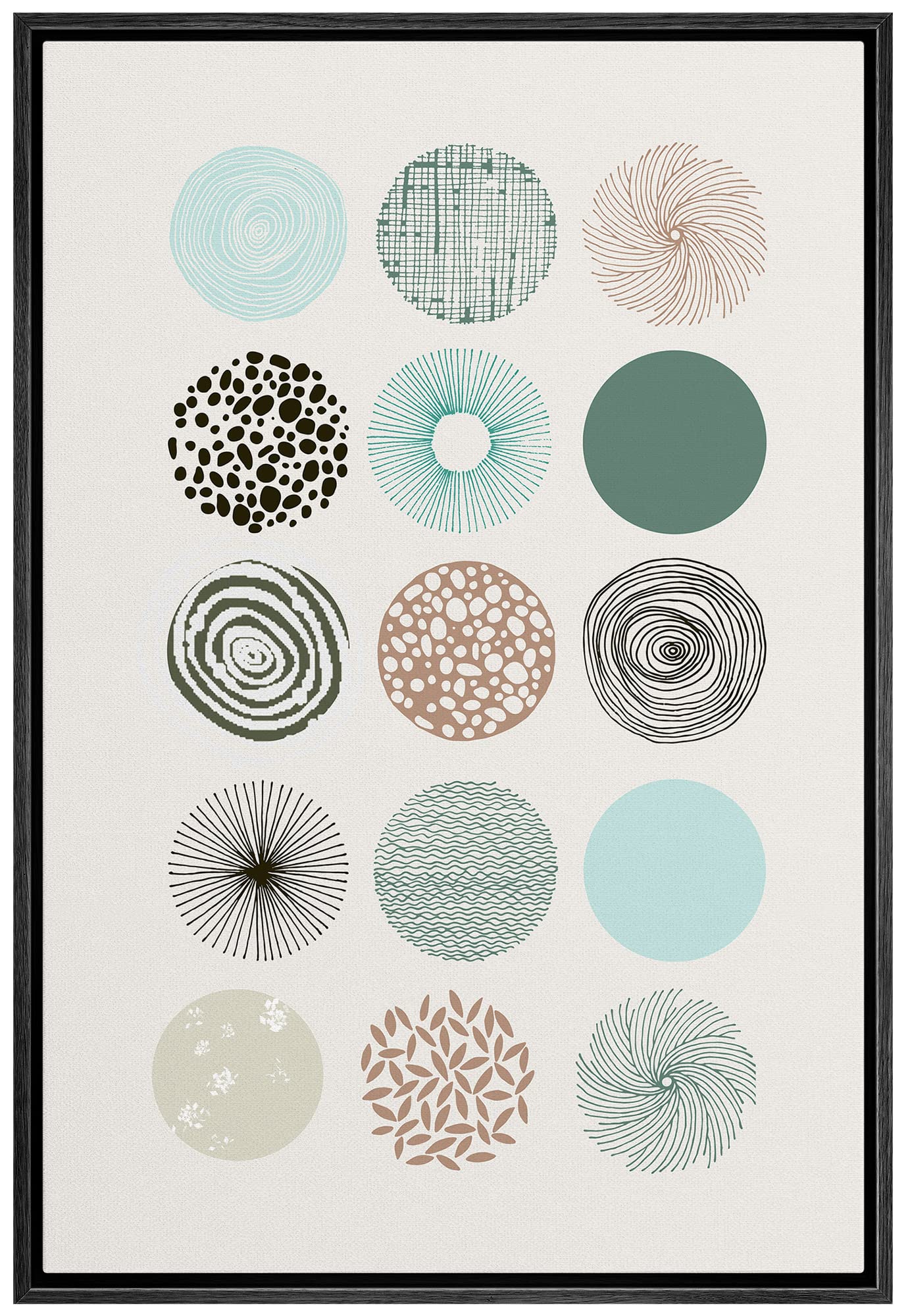 Signwin Framed Canvas Print Wall Art Pastel Green, Blue, Brown & Black Circles Abstract Shapes Illustrations Modern Chic Scenic