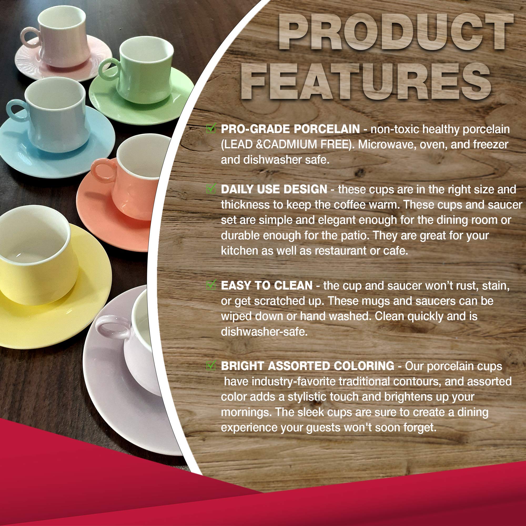 2 Oz Espresso Turkish Coffee Cups With Saucers - 12-Piece Multicolored Coffee Cup Set With Gift Box- Professional-Grade Porcelai