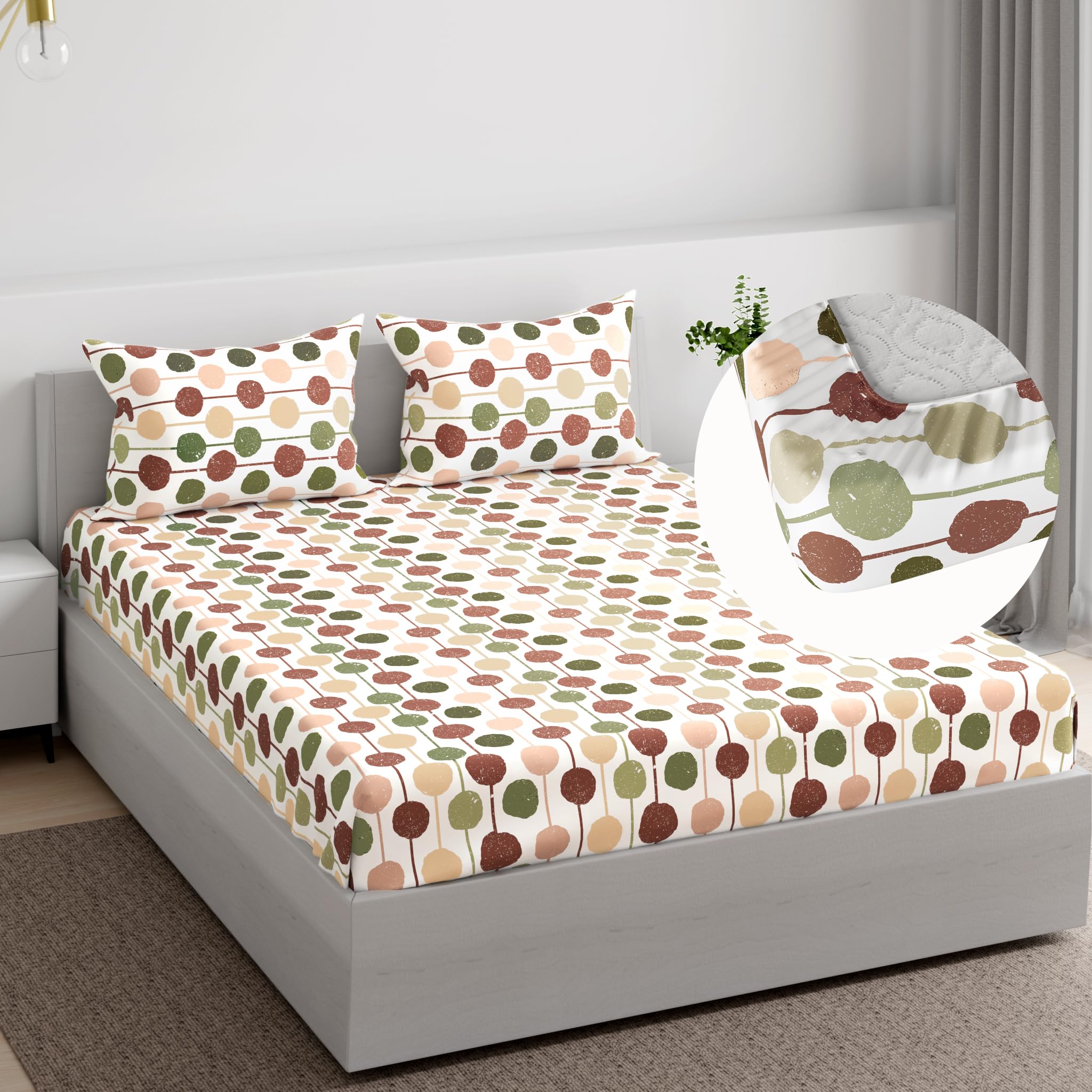 Wakefit Essentials 100% Cotton Super Soft Fitted Bedsheet With 2 Pillow Covers | Kesia Diwan, 75 X 48, Kesia | 1.91M X 1.22M