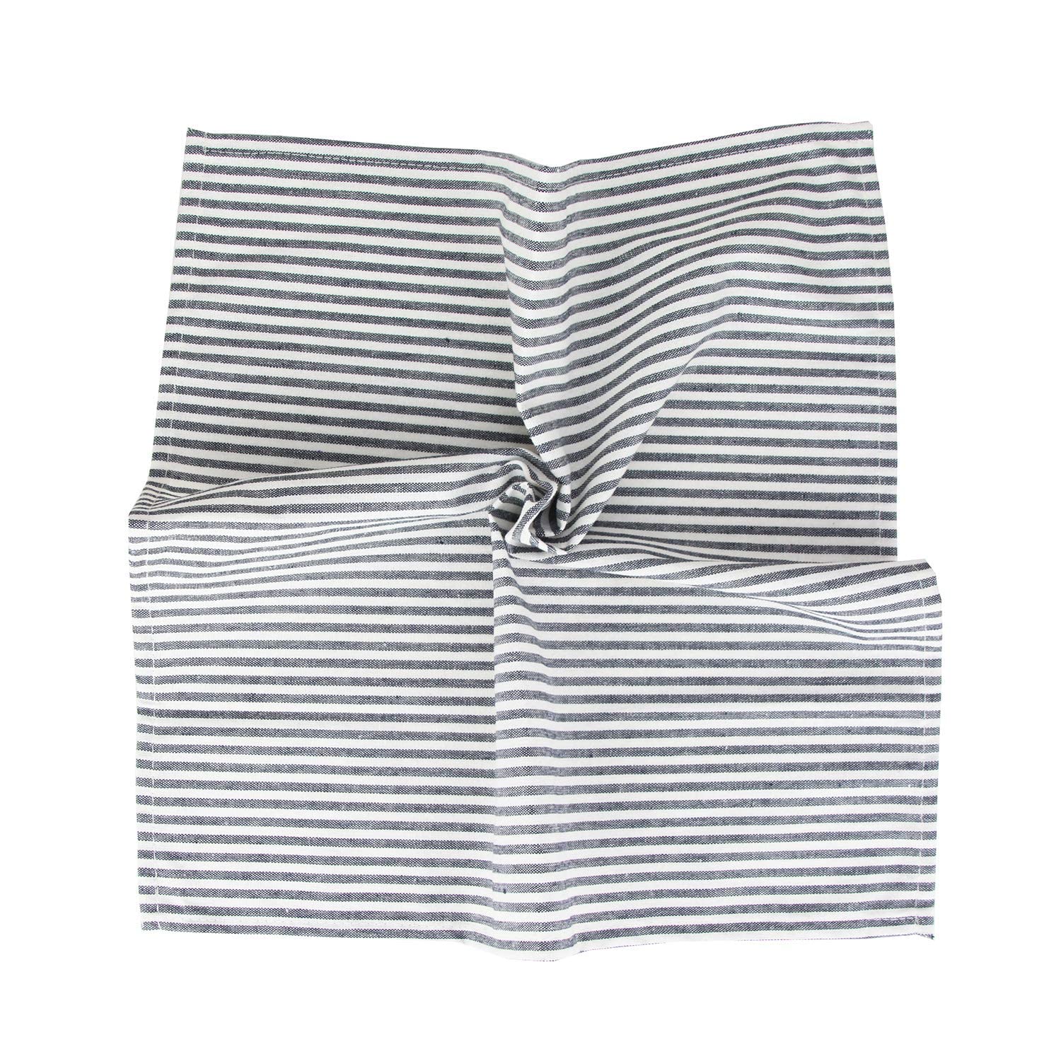 Infei Plain Striped Cotton Linen Blended Dinner Cloth Napkins - Set Of 12 (17 X 17 Inches) - For Events & Home Use (Black)