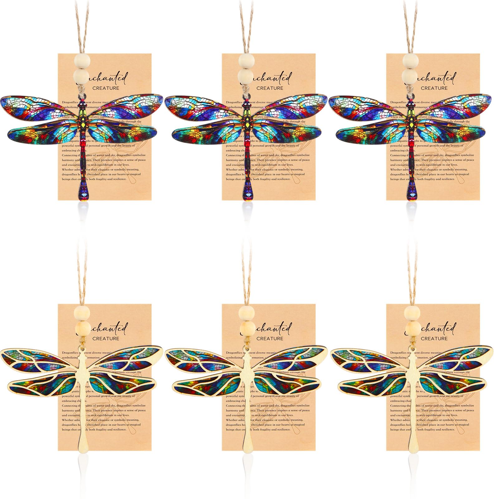 Geelin 6 Pcs Dragonfly Gifts for Women, Dragonfly Ornaments with Story Card, Dragonflies Decor Suncatcher Effect, Dragon Fly Sta