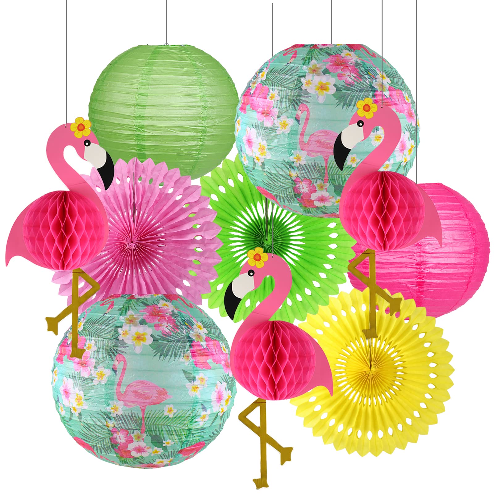 Zilue Flamingo Party Decorations, Hawaiian Party Supplies Flamingo Palm Leaves Hibiscus Flowers Paper Lanterns Flamingo Honeycom