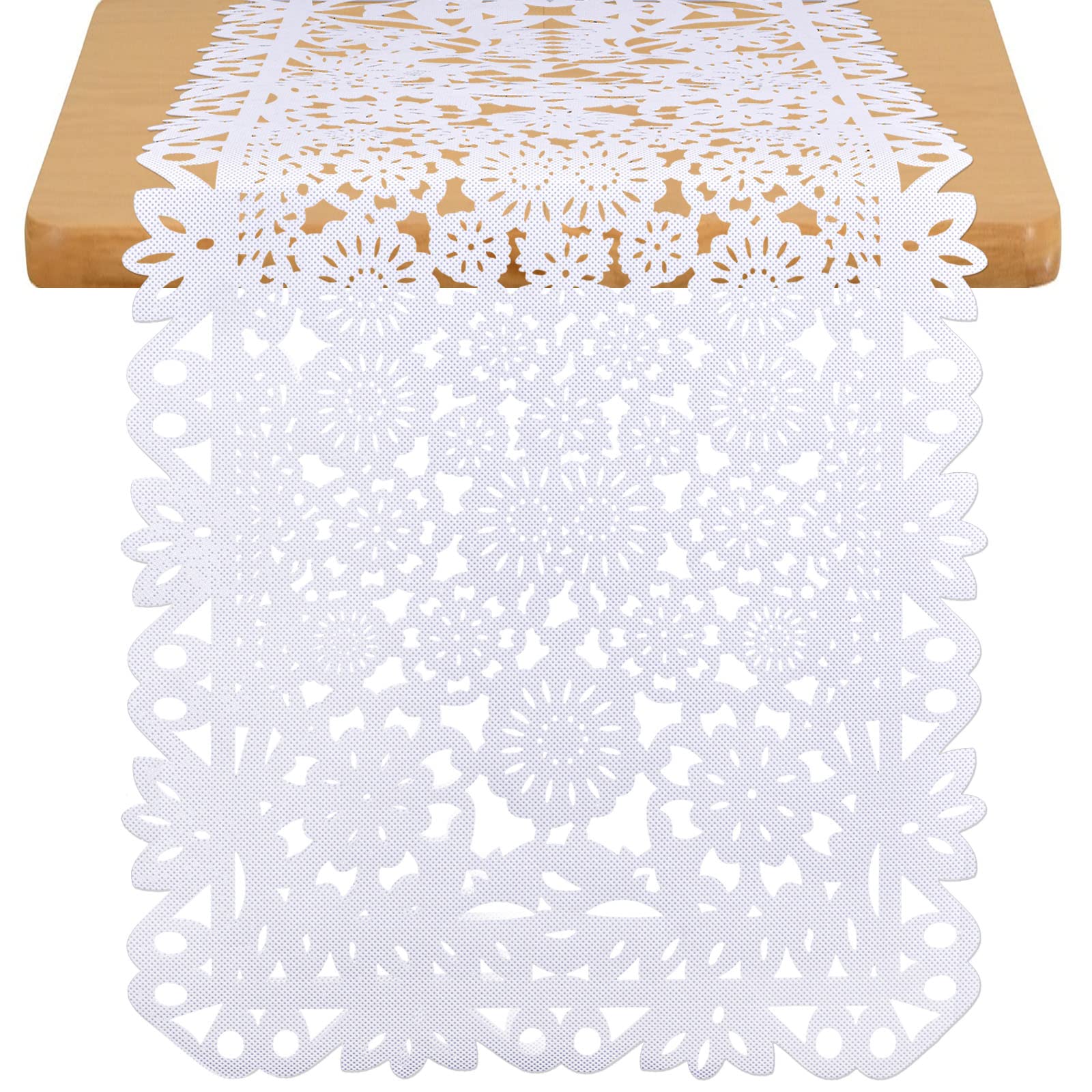 14 X 84 Inches Mexican Party Table Runner White Papel Picado Tablecloth Runner Fabric Table Decoration For Cinco De Mayo Mexican
