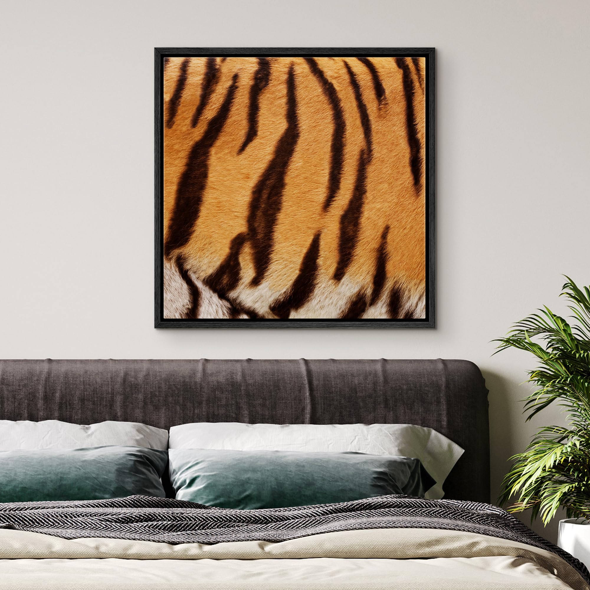 Wall26 Framed Framed Canvas Prints Wall Art Framed Framed Canvas Prints Wall Art - Tiger Fur/Skin Texture - 24''X24'' Black