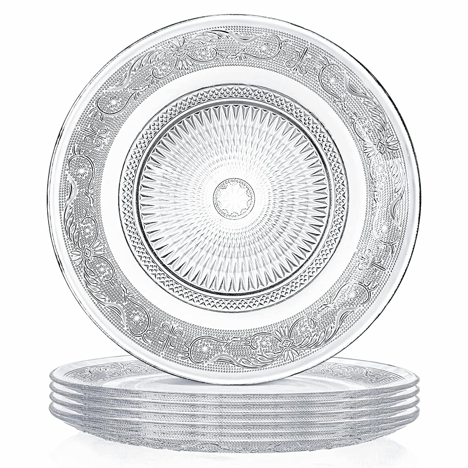 bellemax Glass Plate Set of 4 pcs Flower Decorative 6 inch Crystal Clear Glass Plate- Dry Fruits Sweets Chocolate Snack Plate fo