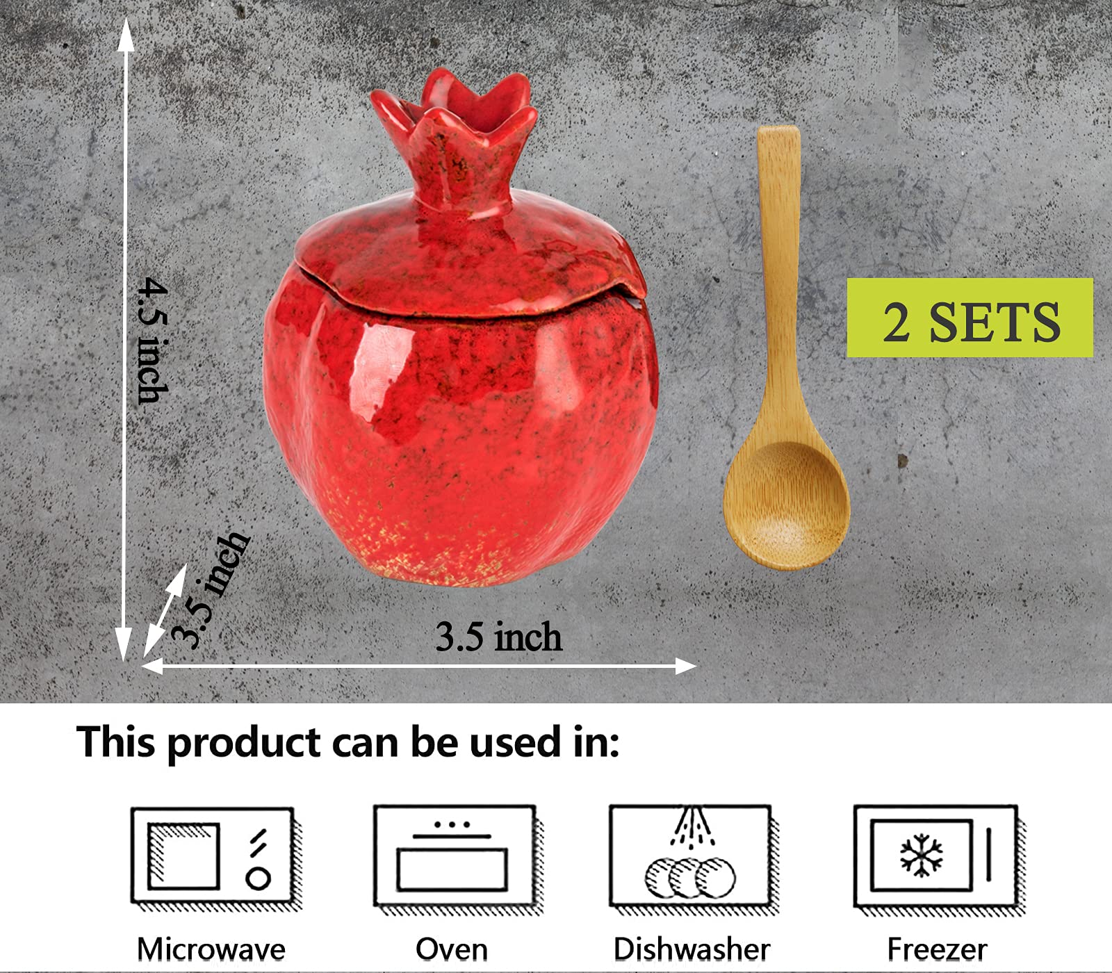 Gabroc Salt Cellar Salt Box 2 Pcs Salt Container Salt Pig Red Salt Bowl Salt Cellar With Lid Spoon Ceramic Pomegranate Shaped