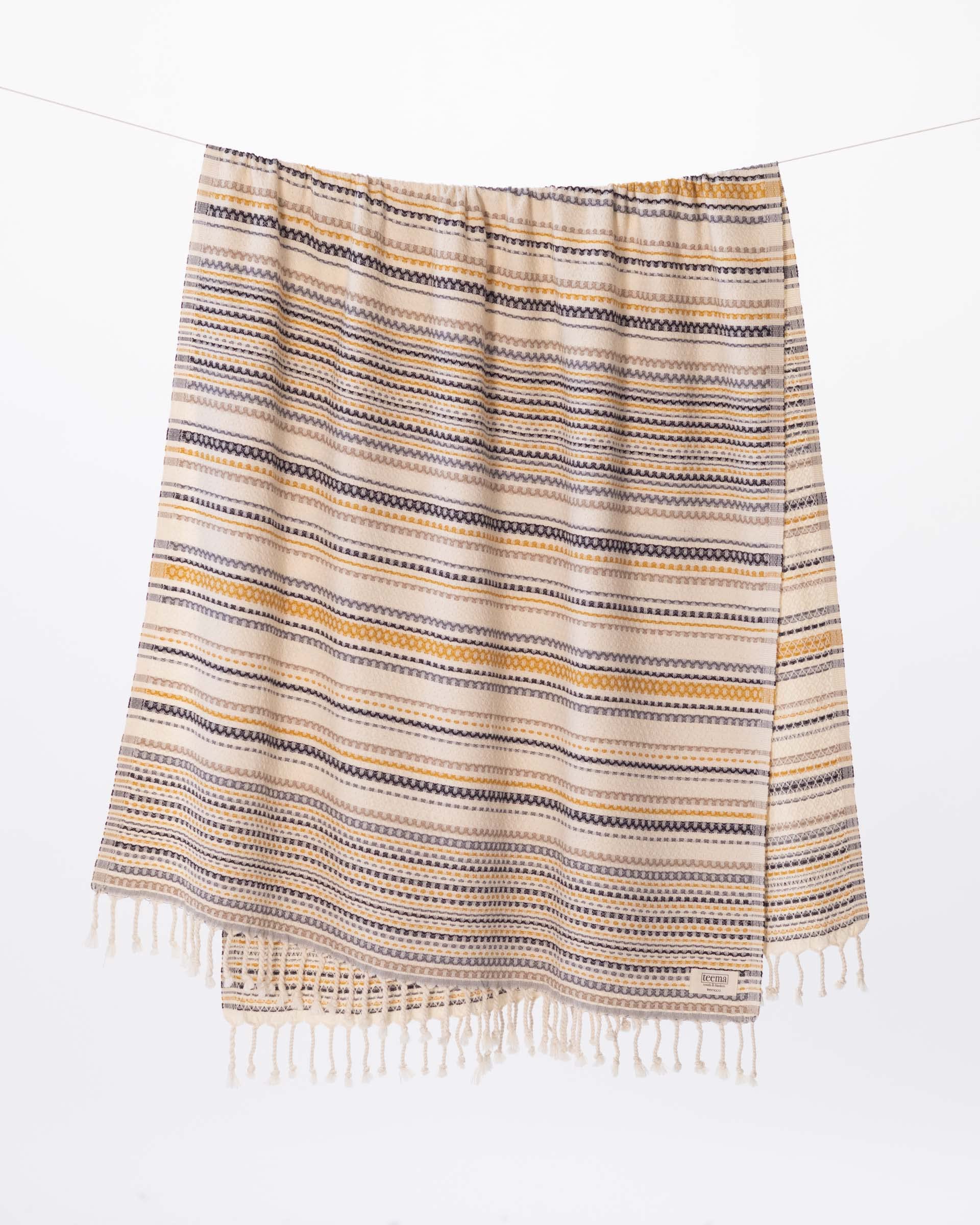 Teema Large Turkish Beach Towel - 100% Turkish Cotton - Sand Free - Fast Drying - Versatile And Multi-Use - The Shoreline (Tan)